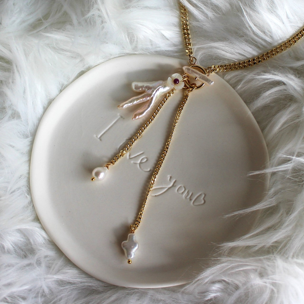 Baroque freshwater Chicken Foot Pearl Pendant Toggle pearl bar Y Lariat Necklace