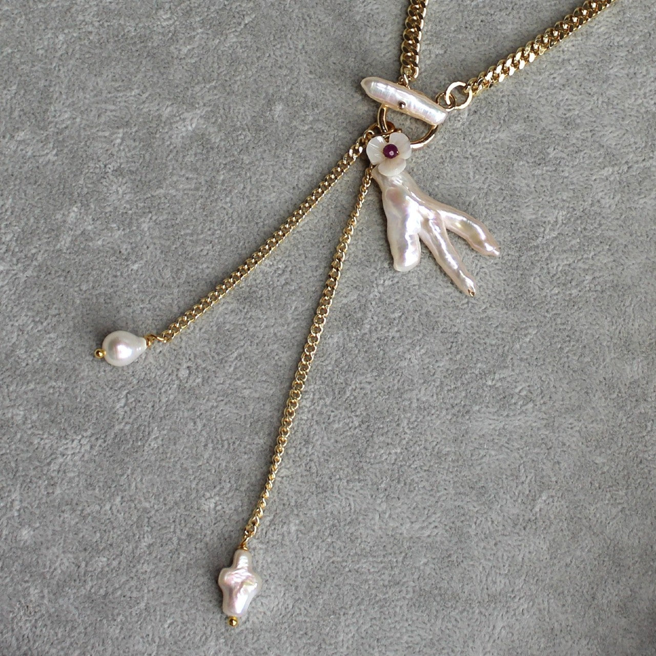 Baroque freshwater Chicken Foot Pearl Pendant Toggle pearl bar Y Lariat Necklace