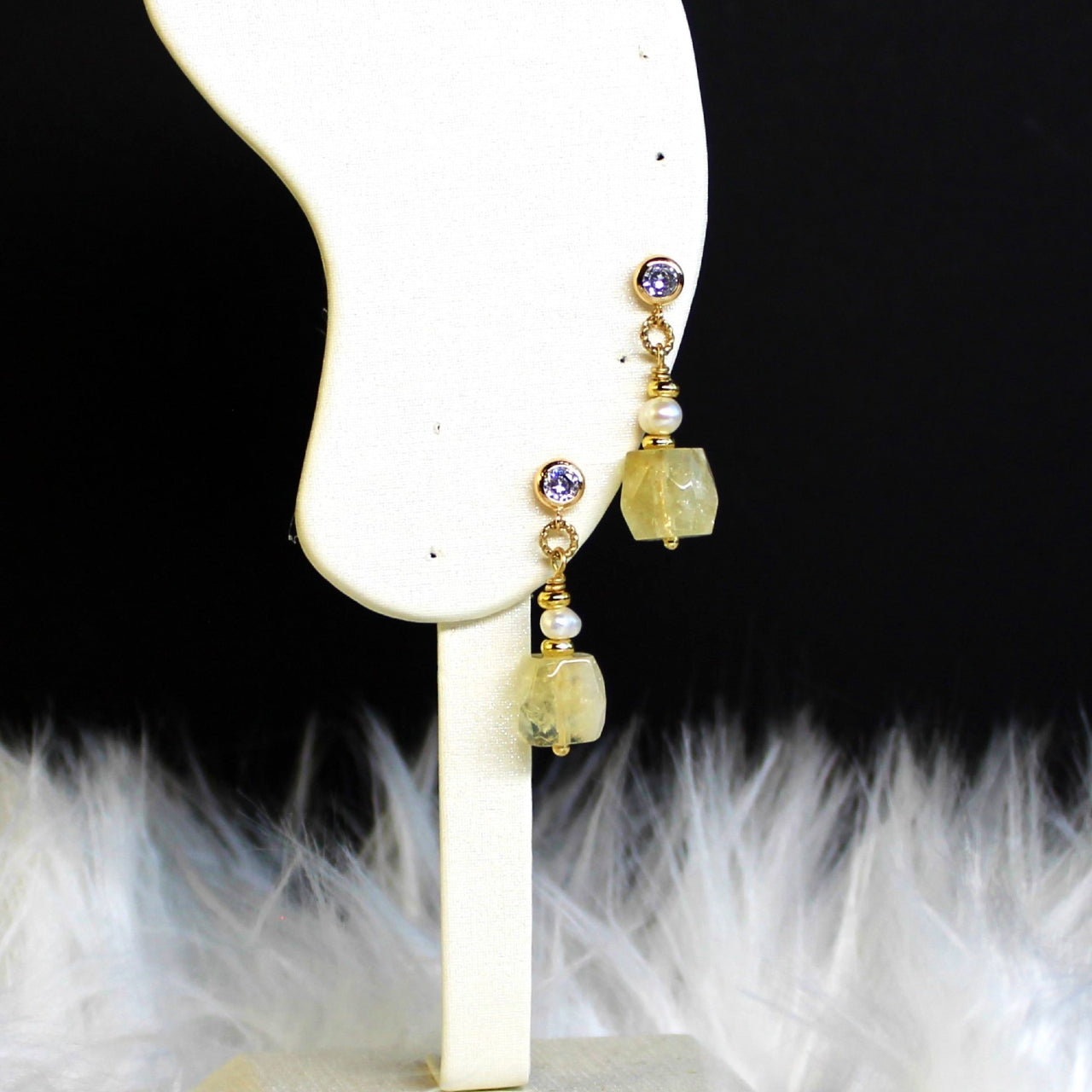 Natural Faceted Citrine with Freshwater Pearl CZ Stud Dangle Earrings/925 Sterling Silver Needle