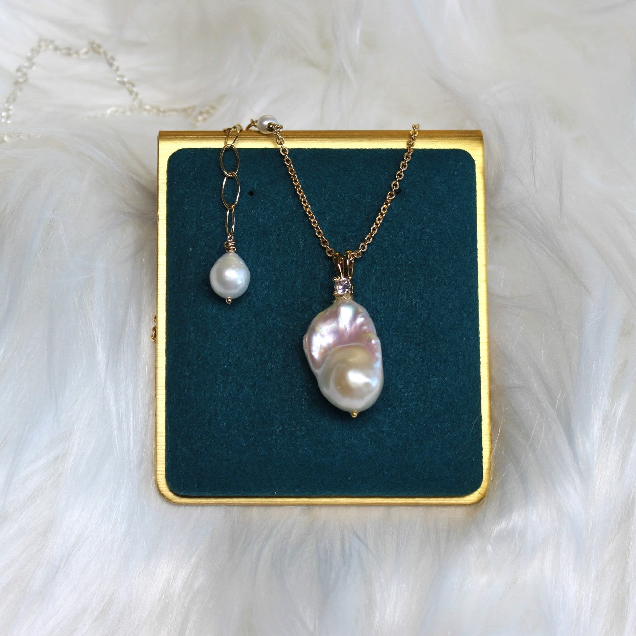 High Luster White Flameball Baroque Pearl Pendant 14K Gold Filled Necklace