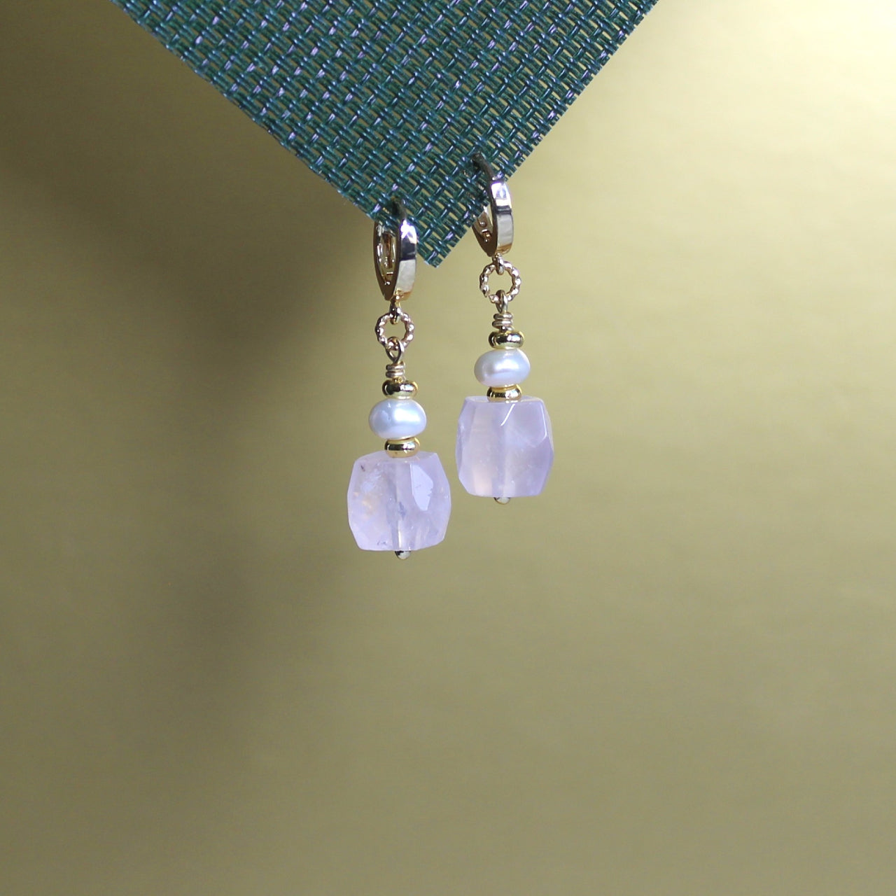 Natural Faceted Rose Quartz with Freshwater Pearl CZ Stud Dangle Earrings/925 Sterling Silver Needle