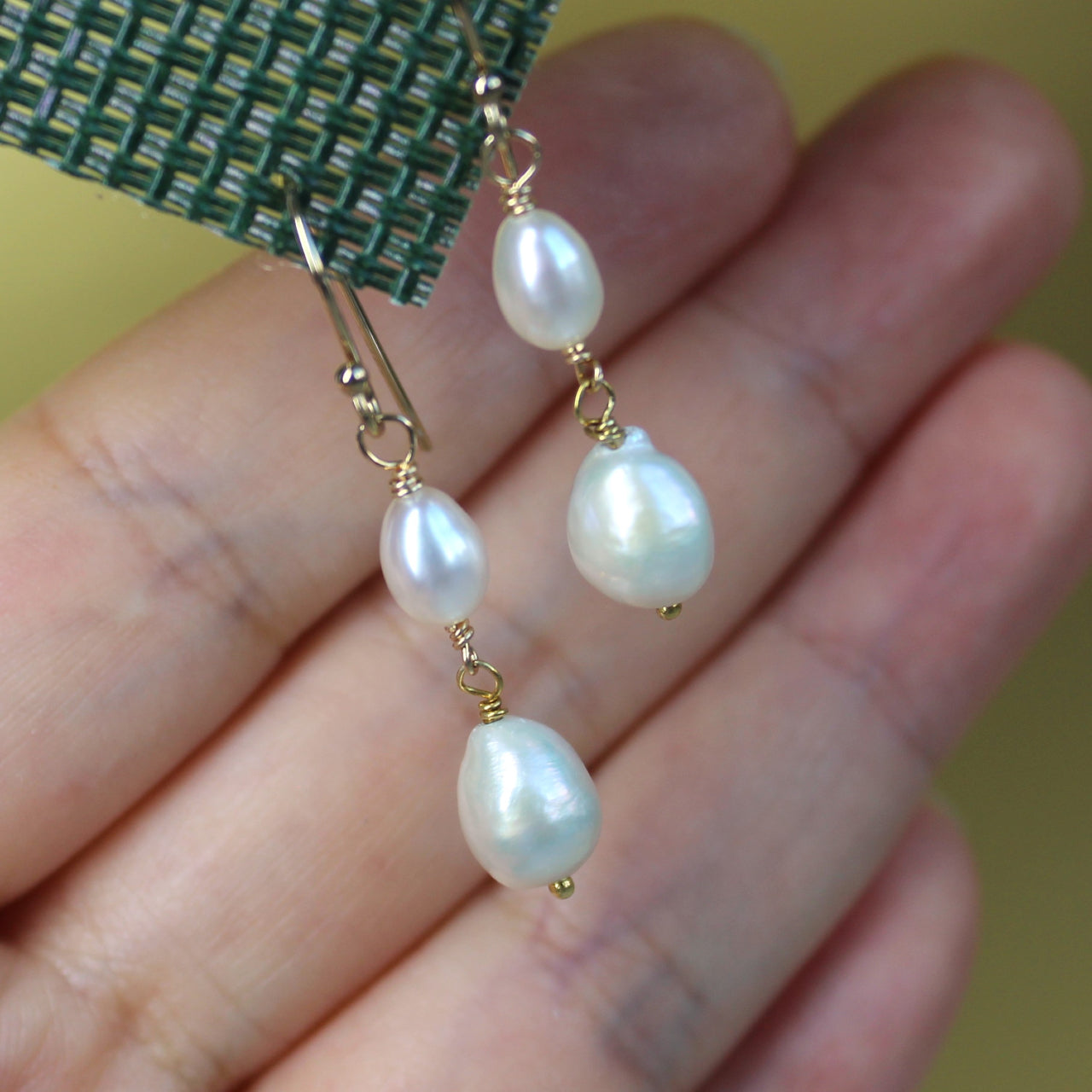Natural Tiny Baroque Freshwater Pearl 14k Gold Filled/925 Sterling Silver Dangle Earrings