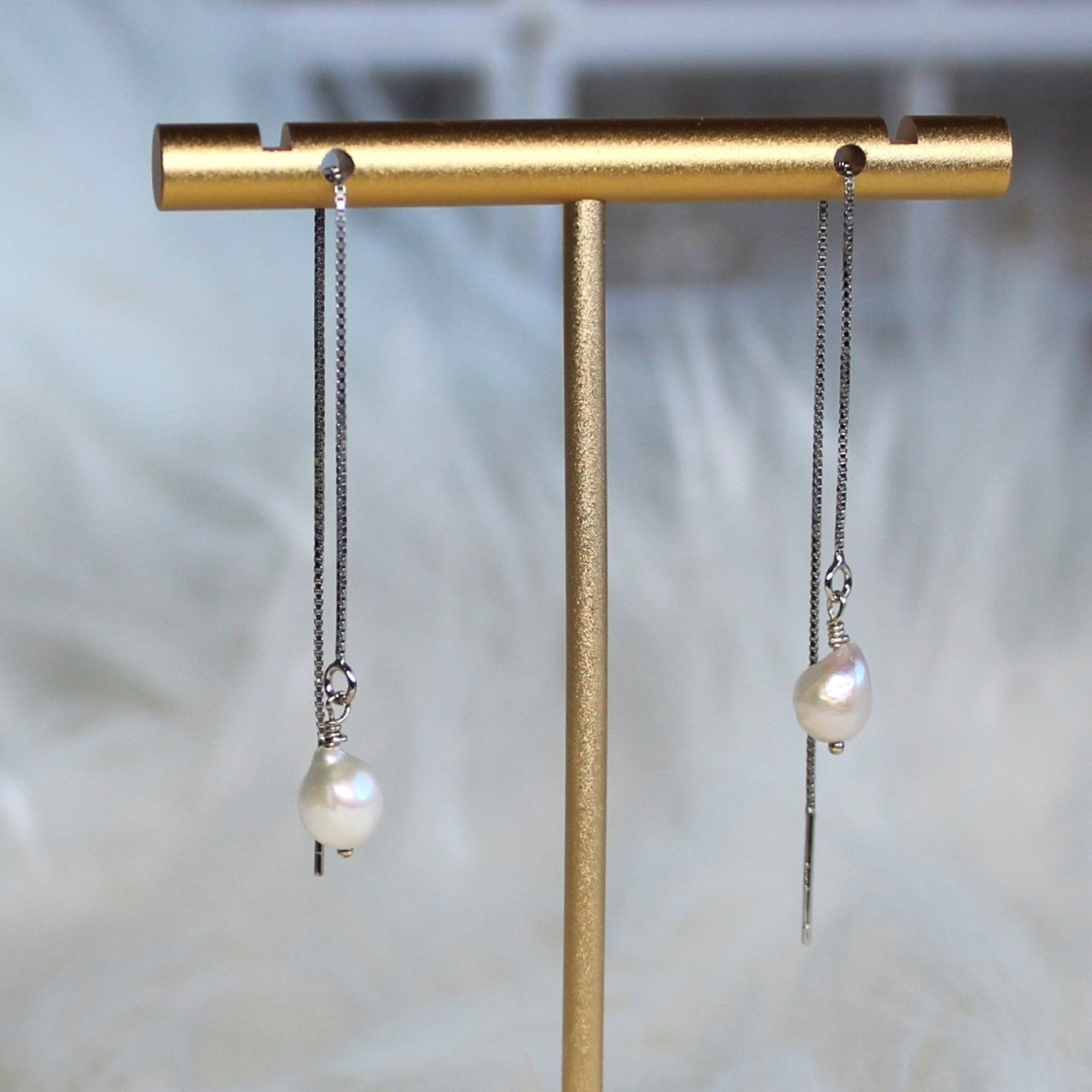 Natural Tiny Baroque Freshwater Pearl Threader 925 Sterling Silver Dangle Earrings