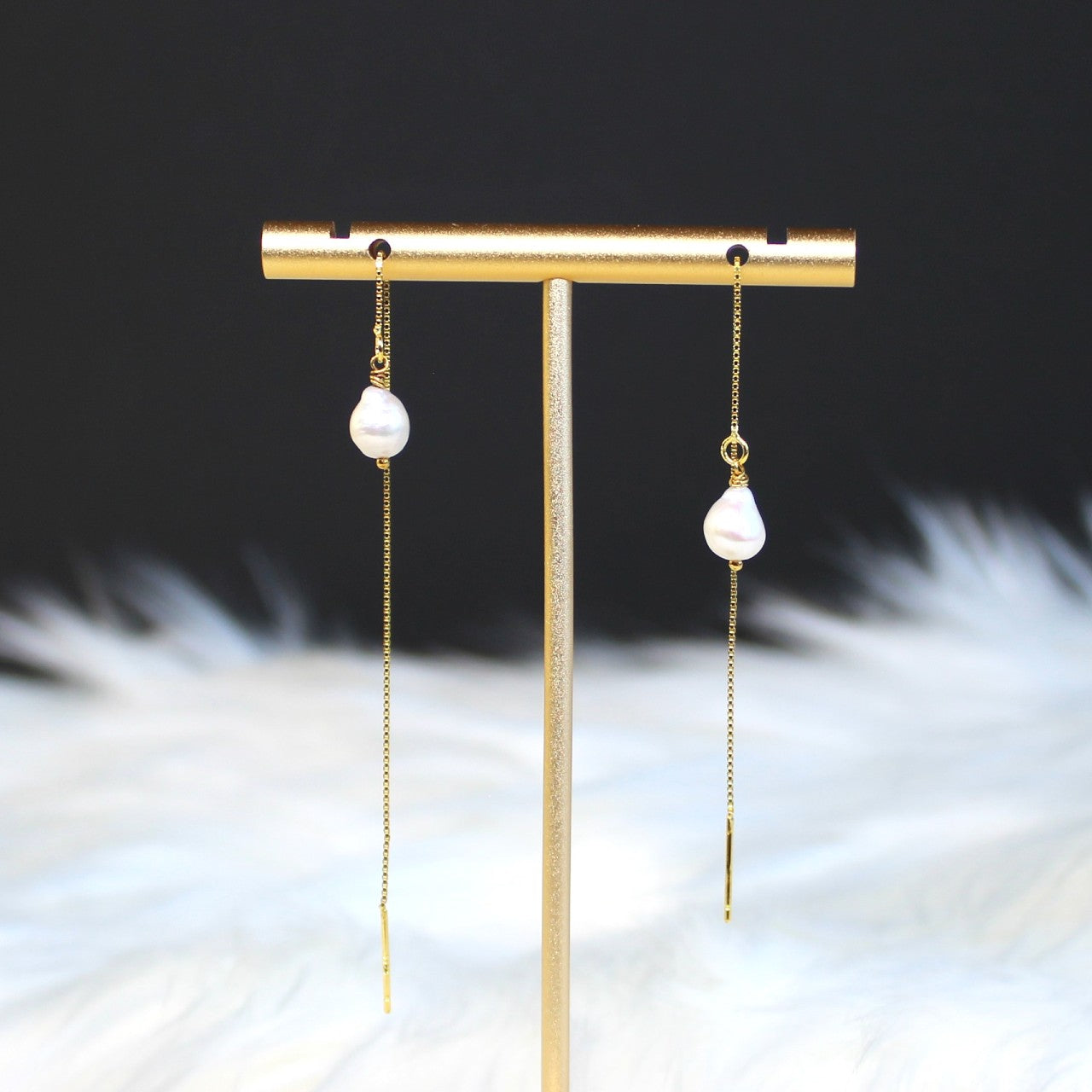 Natural Tiny Baroque Freshwater Pearl Threader 925 Sterling Silver Dangle Earrings