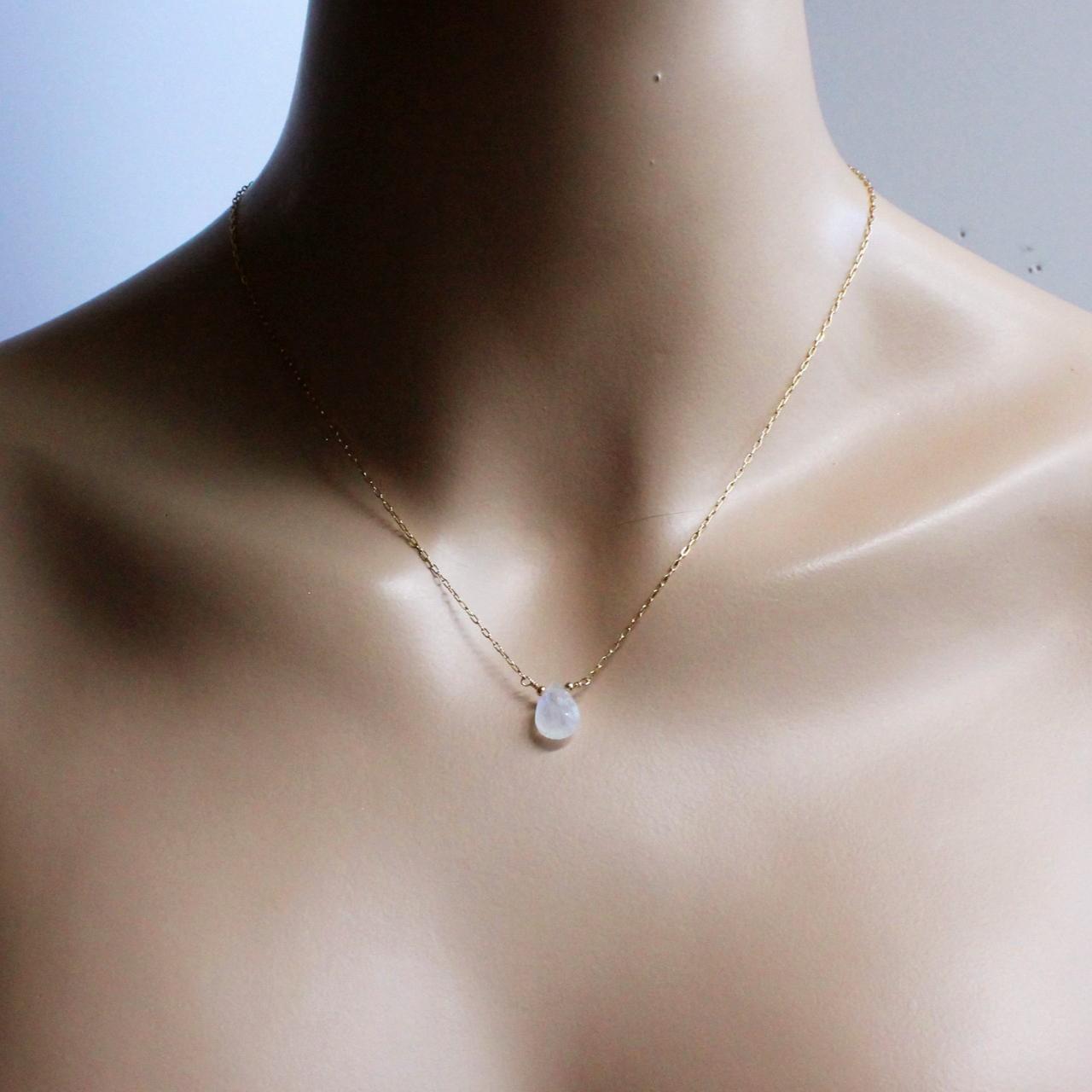 Genuine Faceted Teardrop Rainbow Moonstone 14k Gold Filled Chain Necklace