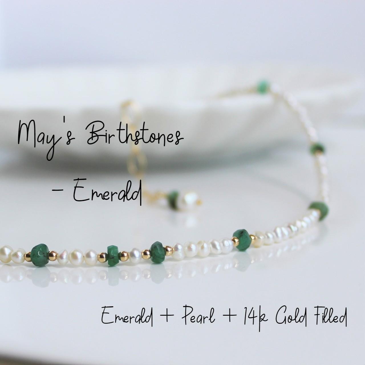 Natural Faceted Emerald and Freshwater Pearl 14k Gold Filled Necklace