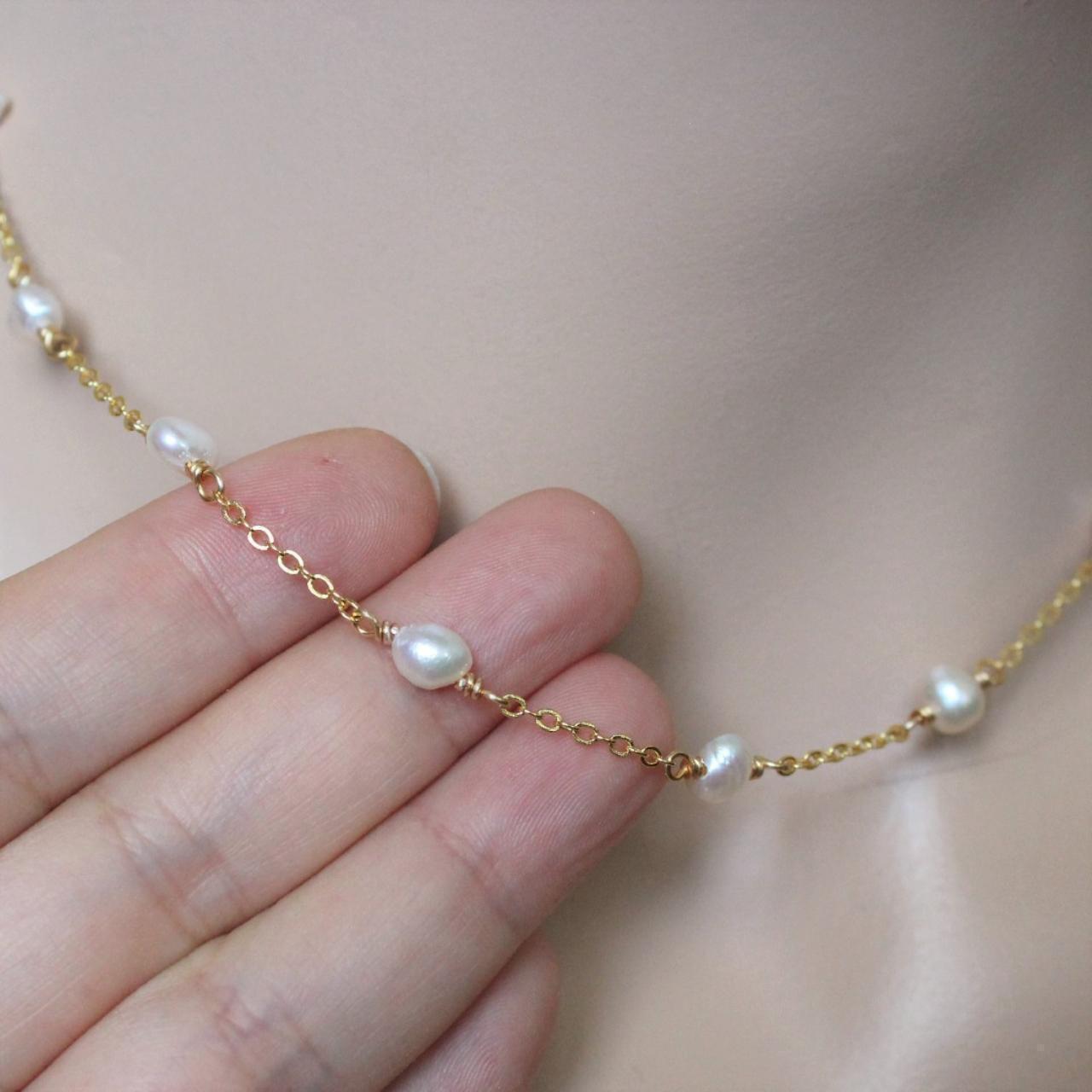 Dainty Pearl 18k Gold Filled Chain Necklace