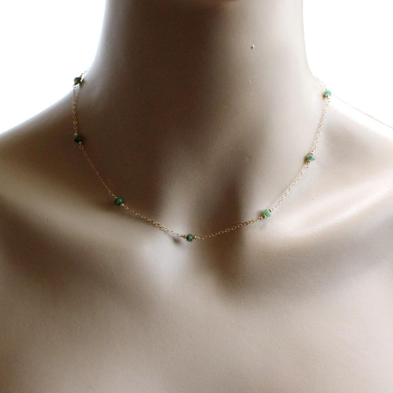 Dainty Genuine Emerald 14k Gold Filled Delicate Chain Necklace