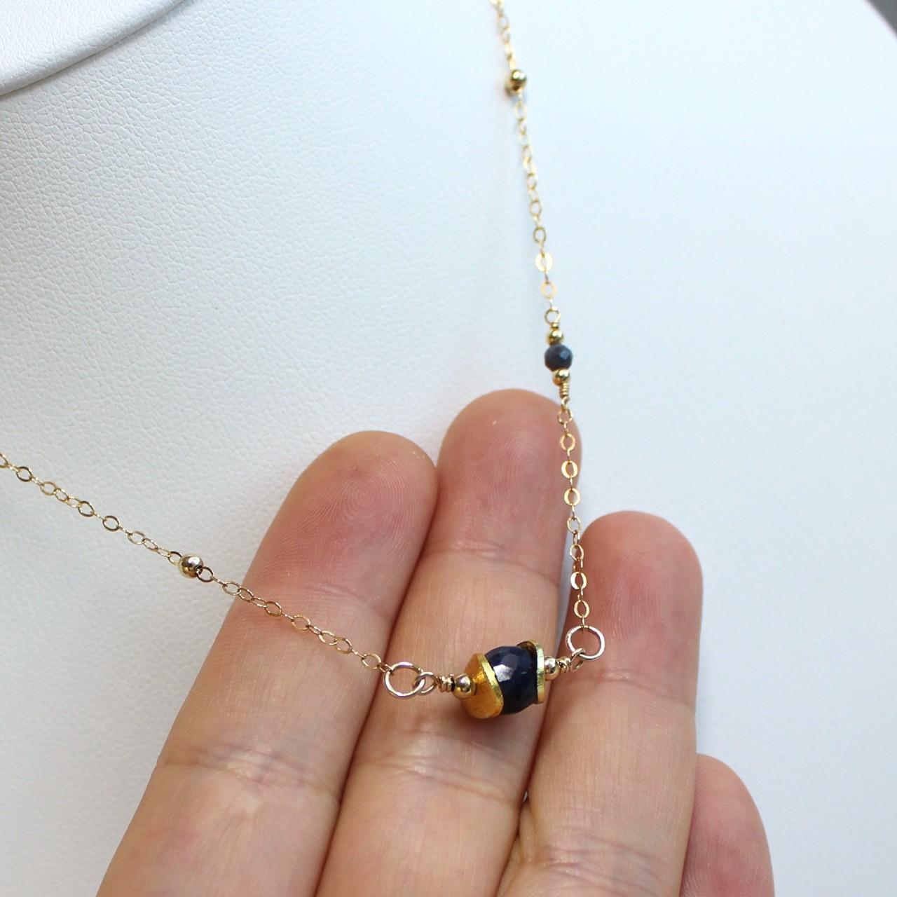 Dainty Genuine Blue Sapphire 14K Gold Filled Delicate Chain Necklace