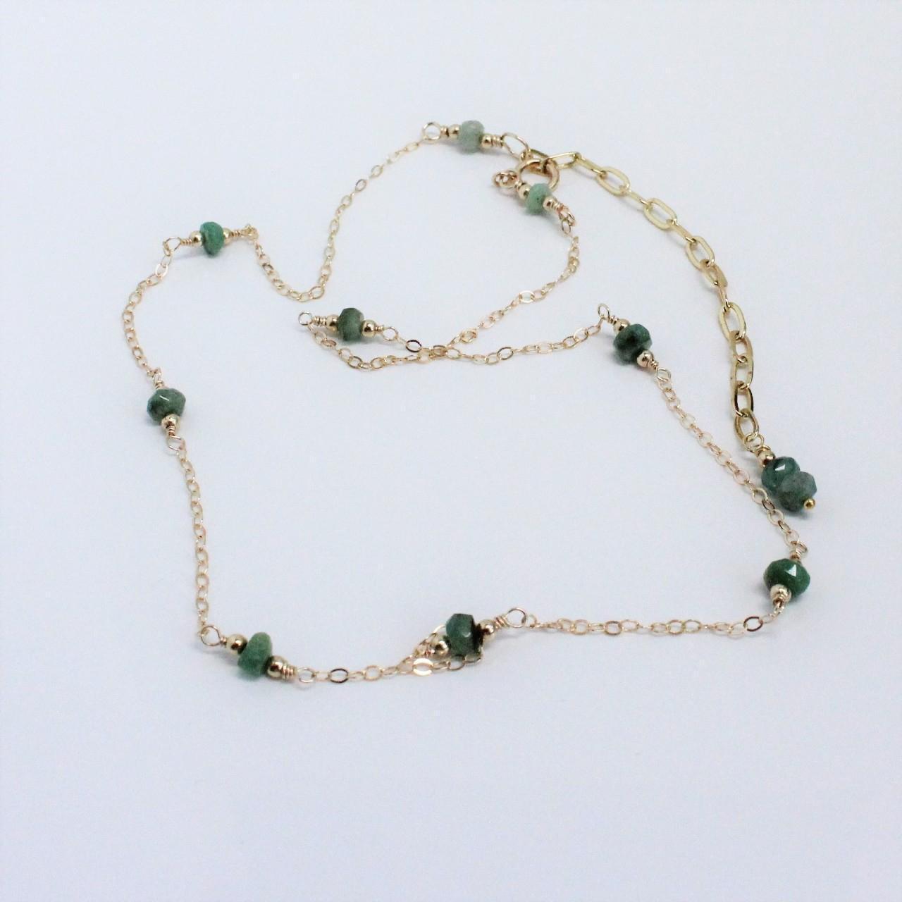 Dainty Genuine Emerald 14k Gold Filled Delicate Chain Necklace