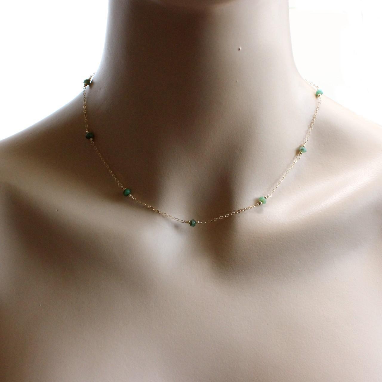 Dainty Genuine Emerald 14k Gold Filled Delicate Chain Necklace
