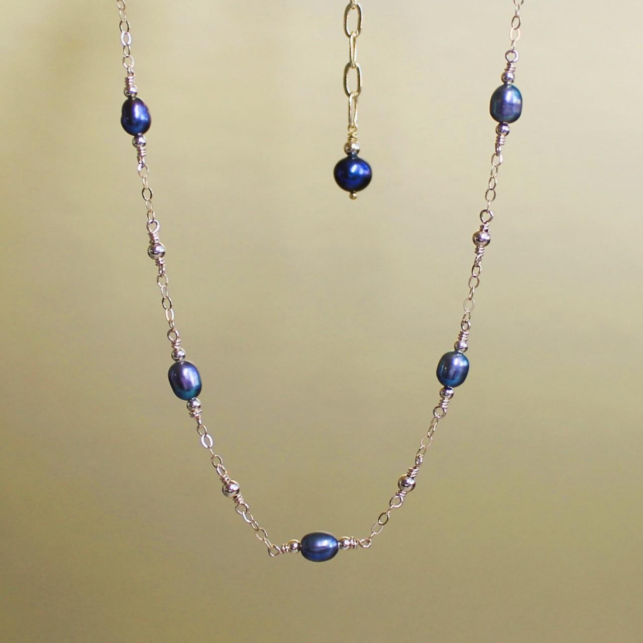 Dainty Peacock Freshwater Pearl 14k Gold Filled Delicate Chain Necklace.