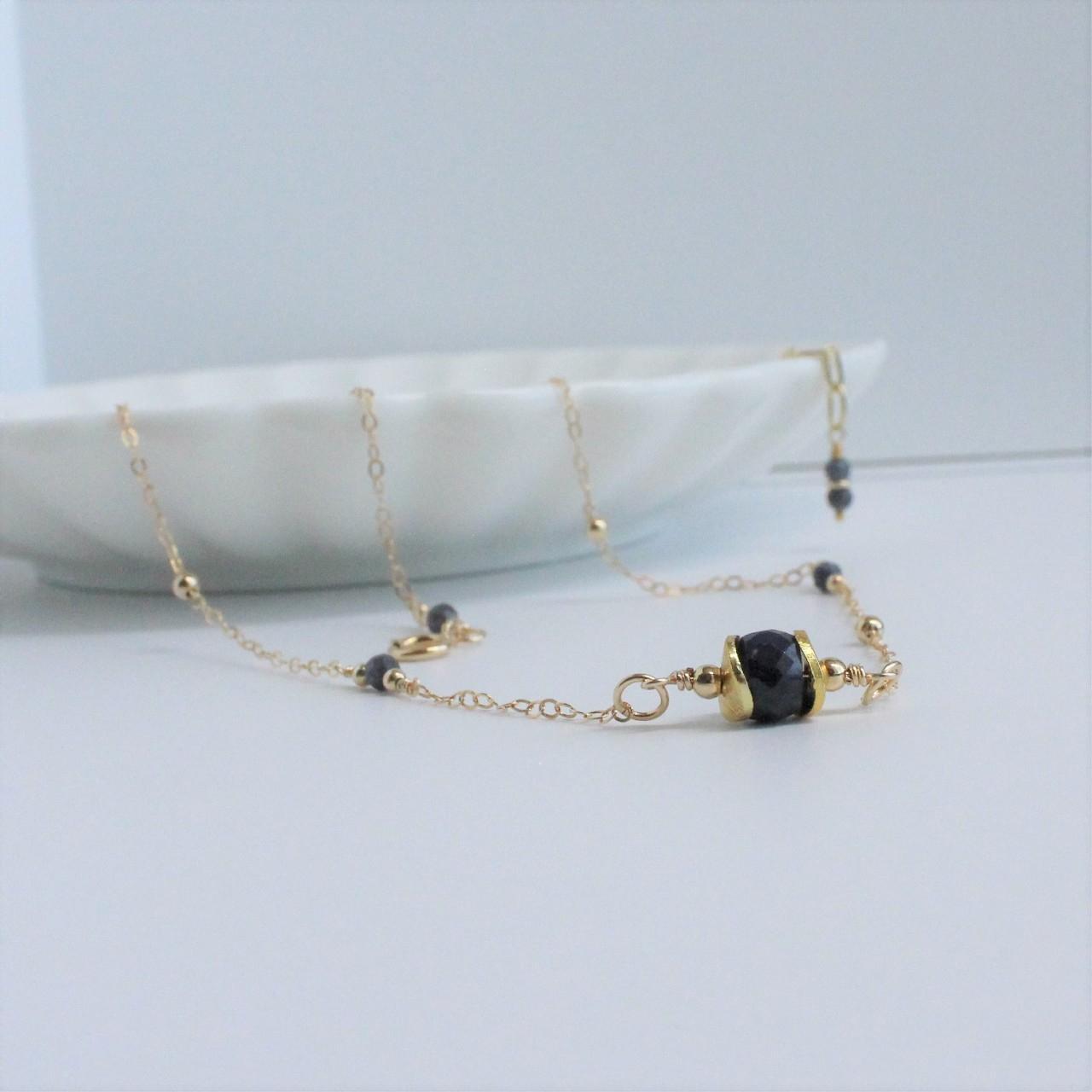 Dainty Genuine Blue Sapphire 14K Gold Filled Delicate Chain Necklace