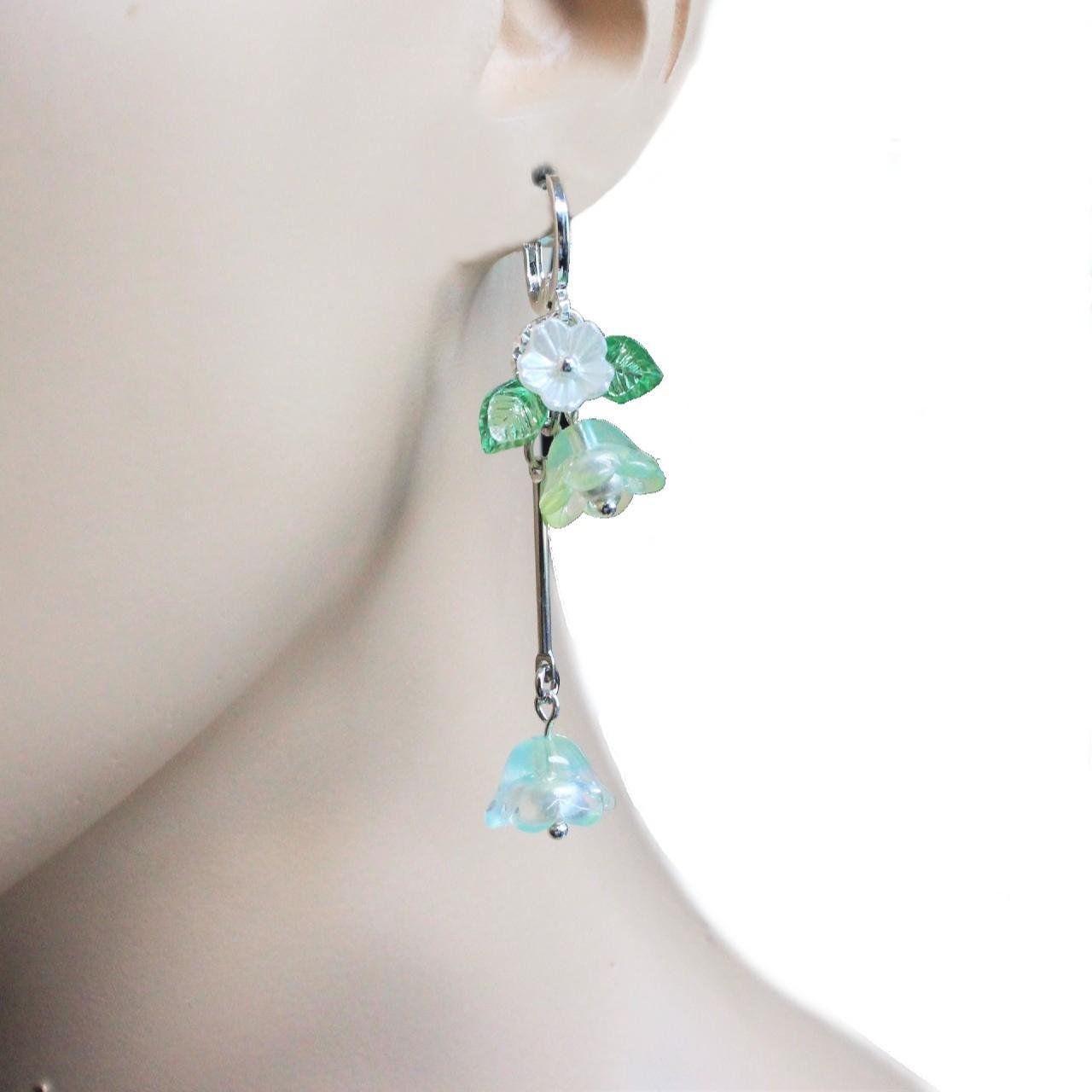 Trumpet Flower Silver Long Dangle Earrings