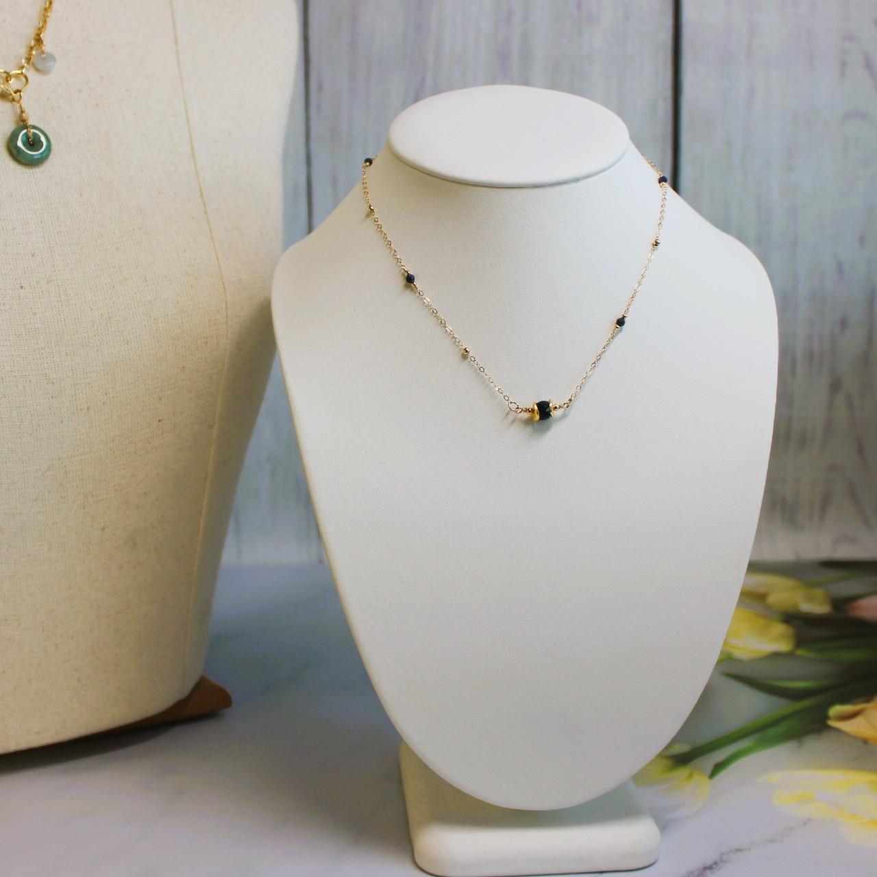 Dainty Genuine Blue Sapphire 14K Gold Filled Delicate Chain Necklace