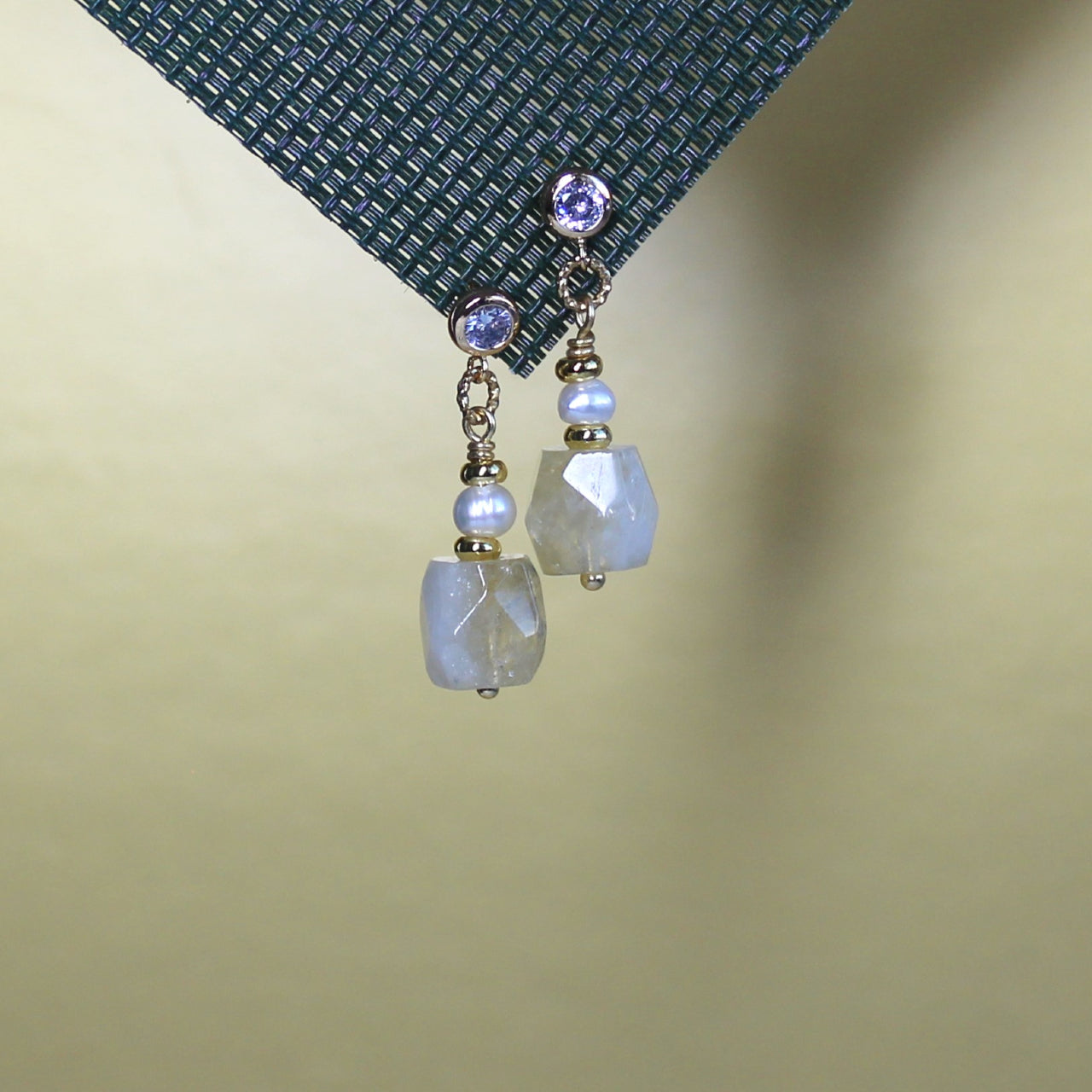 Natural Faceted Citrine with Freshwater Pearl CZ Stud Dangle Earrings/925 Sterling Silver Needle