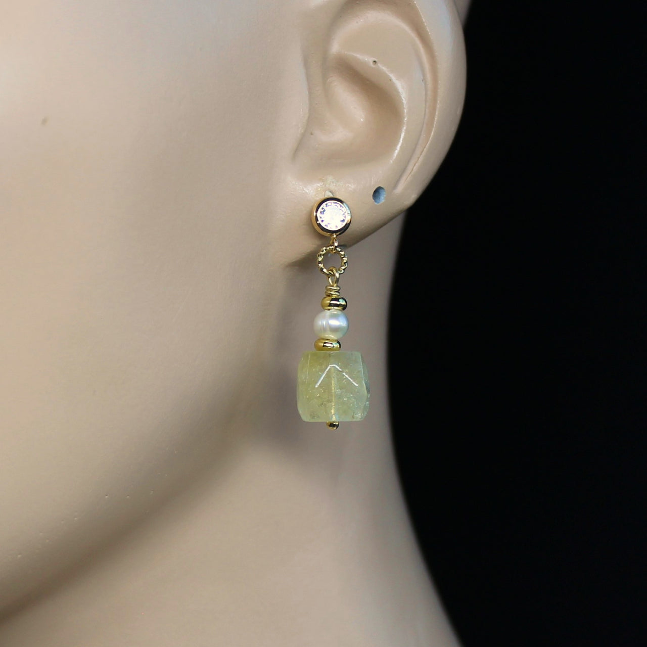 Natural Faceted Citrine with Freshwater Pearl CZ Stud Dangle Earrings/925 Sterling Silver Needle