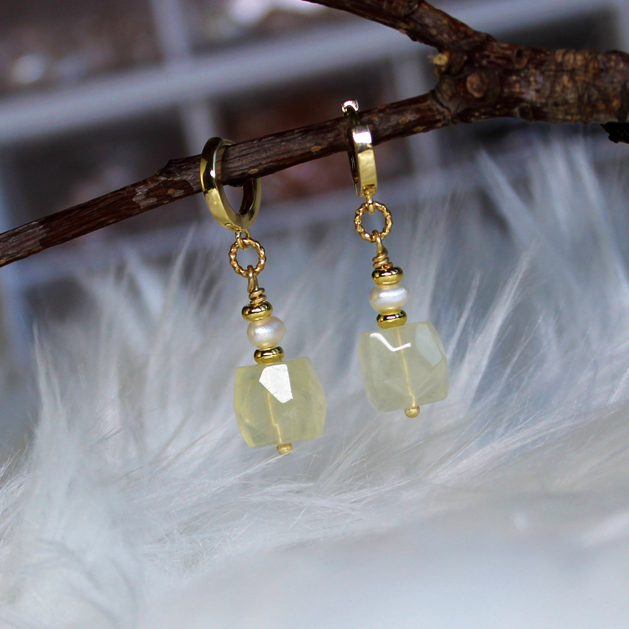 Natural Faceted Lemon Quart with Freshwater Pearl CZ Stud Dangle Earrings/925 Sterling Silver Needle