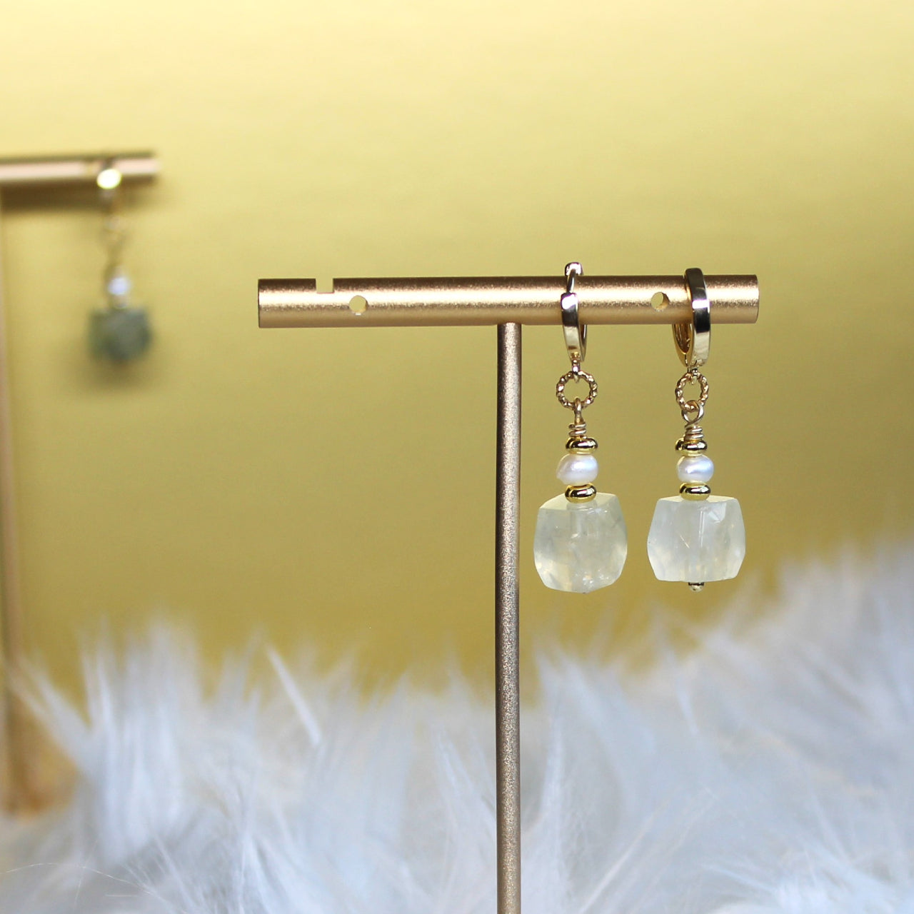 Natural Faceted Lemon Quart with Freshwater Pearl CZ Stud Dangle Earrings/925 Sterling Silver Needle