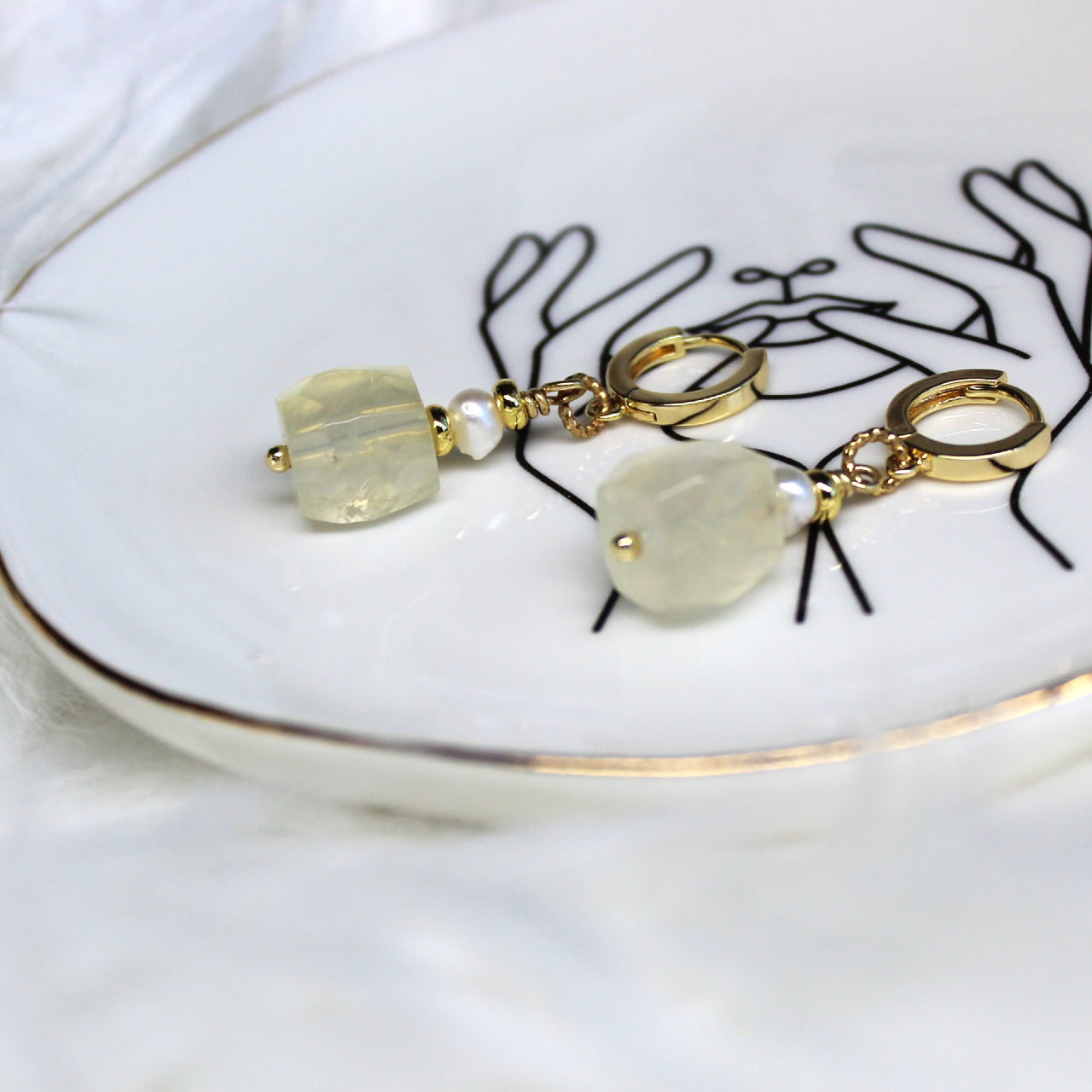 Natural Faceted Lemon Quart with Freshwater Pearl CZ Stud Dangle Earrings/925 Sterling Silver Needle