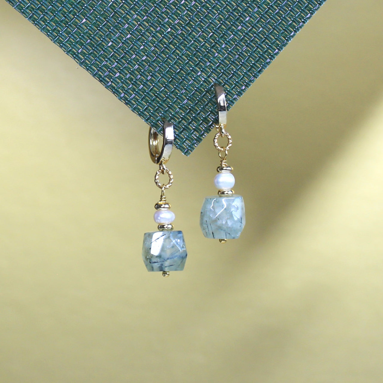 Natural Faceted Prehnite with Freshwater Pearl CZ Stud Dangle Earrings/925 Sterling Silver Needle