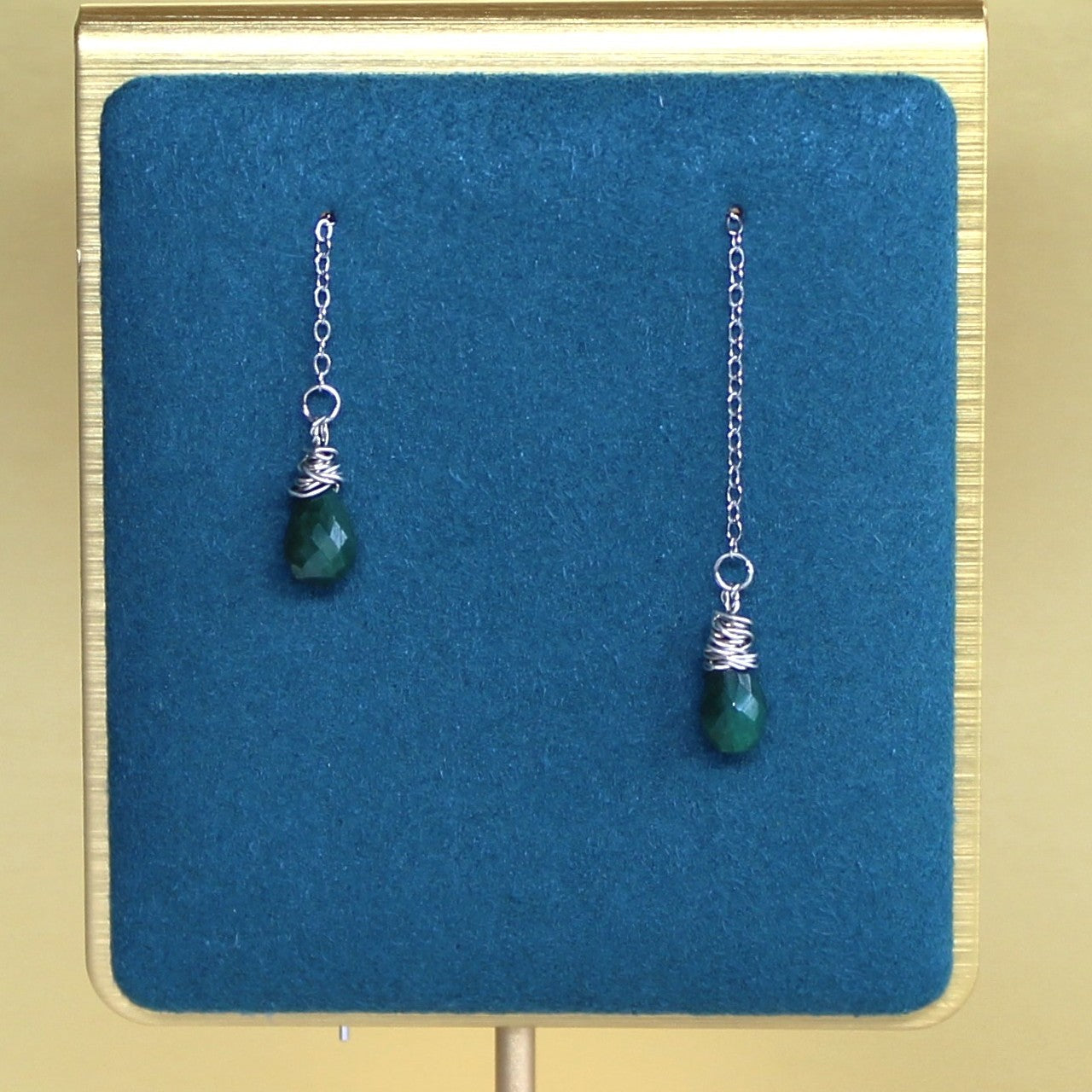 Genuine Corundum Faceted Teardrop Emerald Delicate Threader 925 Sterling Silver Dangle Earrings