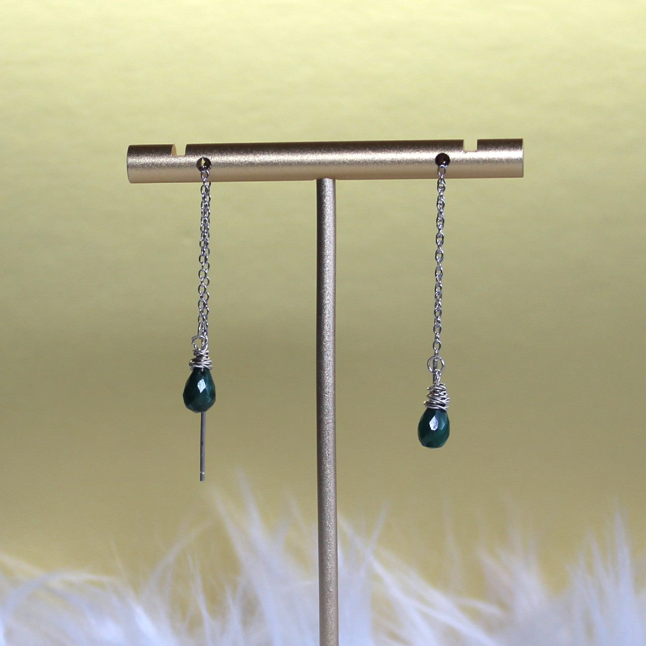 Genuine Corundum Faceted Teardrop Emerald Delicate Threader 925 Sterling Silver Dangle Earrings