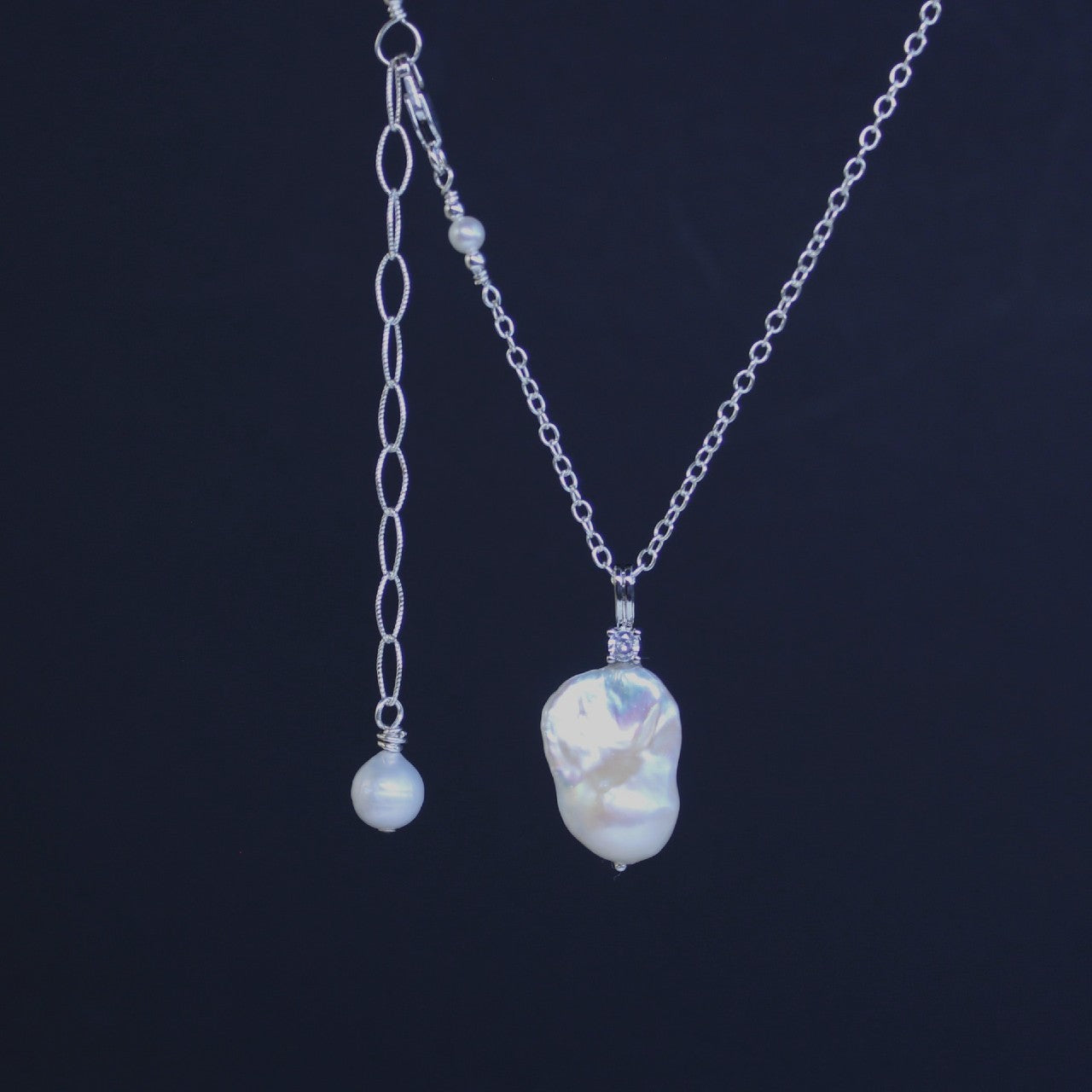High Luster White Flameball Baroque Pearl Pendant 925 Sterling Silver Necklace