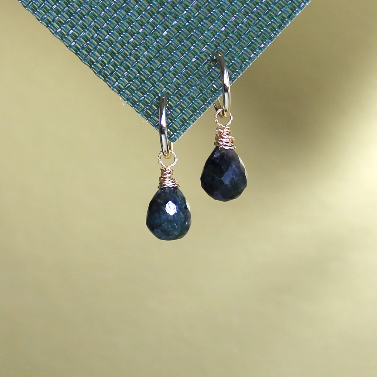 Genuine Faceted Teardrop Emerald 18k Gold Filled Dangle Earrings, Huggie hoops