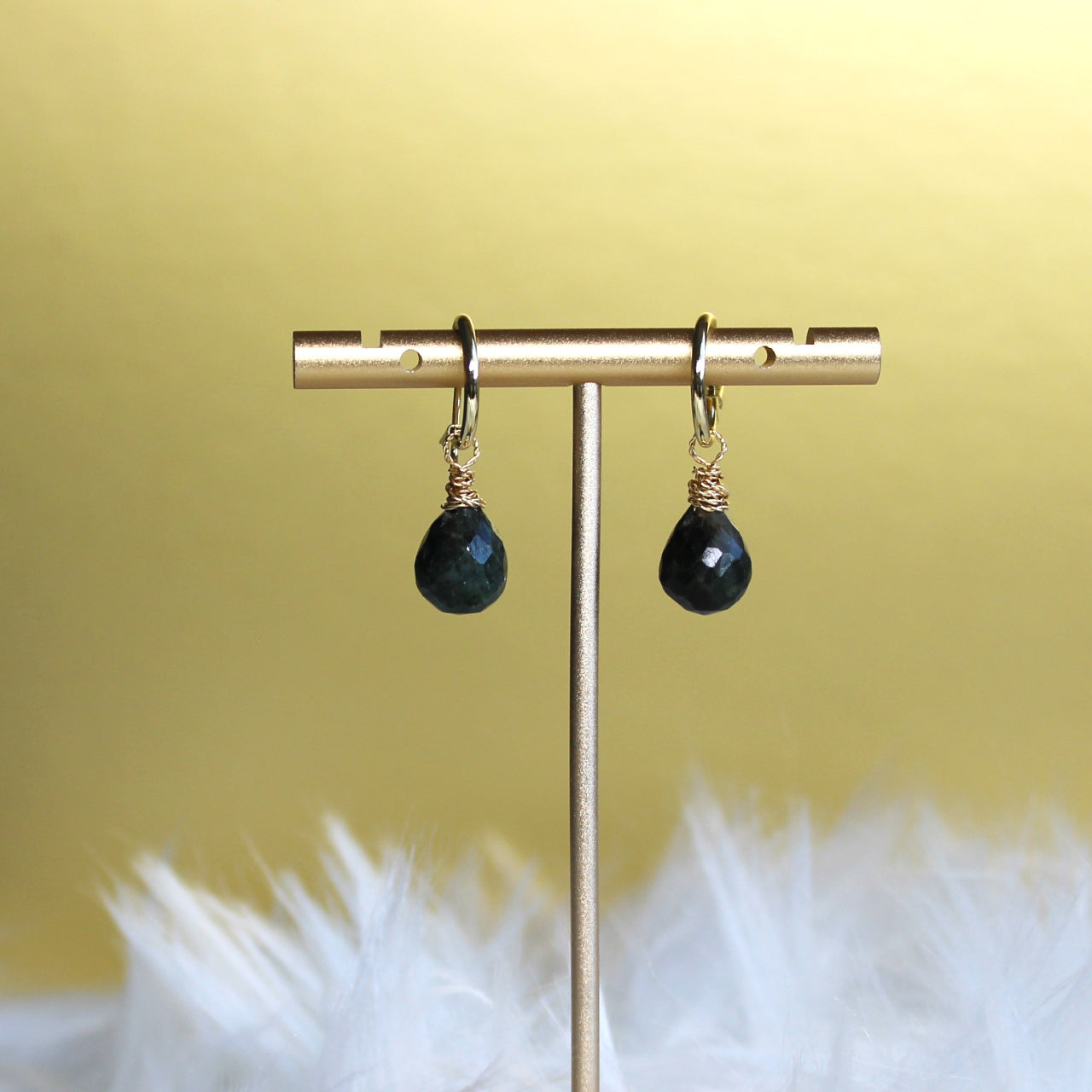 Genuine Faceted Teardrop Emerald 18k Gold Filled Dangle Earrings, Huggie hoops