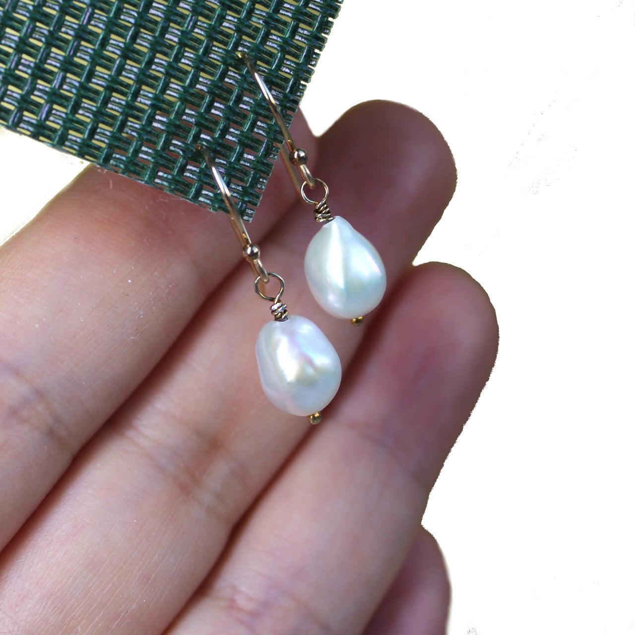 Natural Tiny Baroque Freshwater Pearl 14k Gold Filled/925 Sterling Silver Dangle Earrings