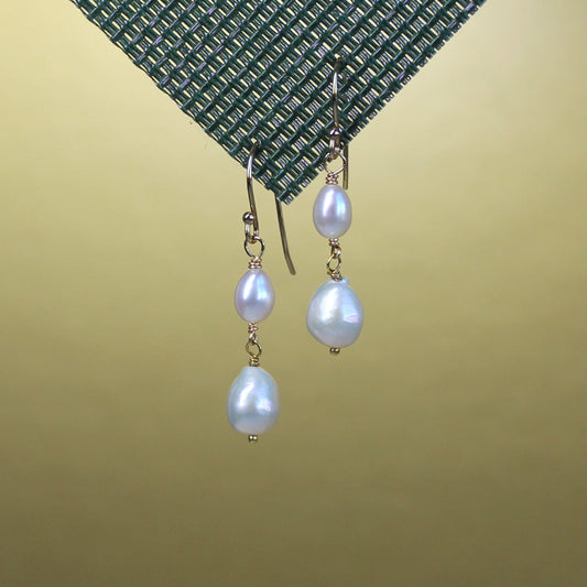 Natural Tiny Baroque Freshwater Pearl 14k Gold Filled/925 Sterling Silver Dangle Earrings