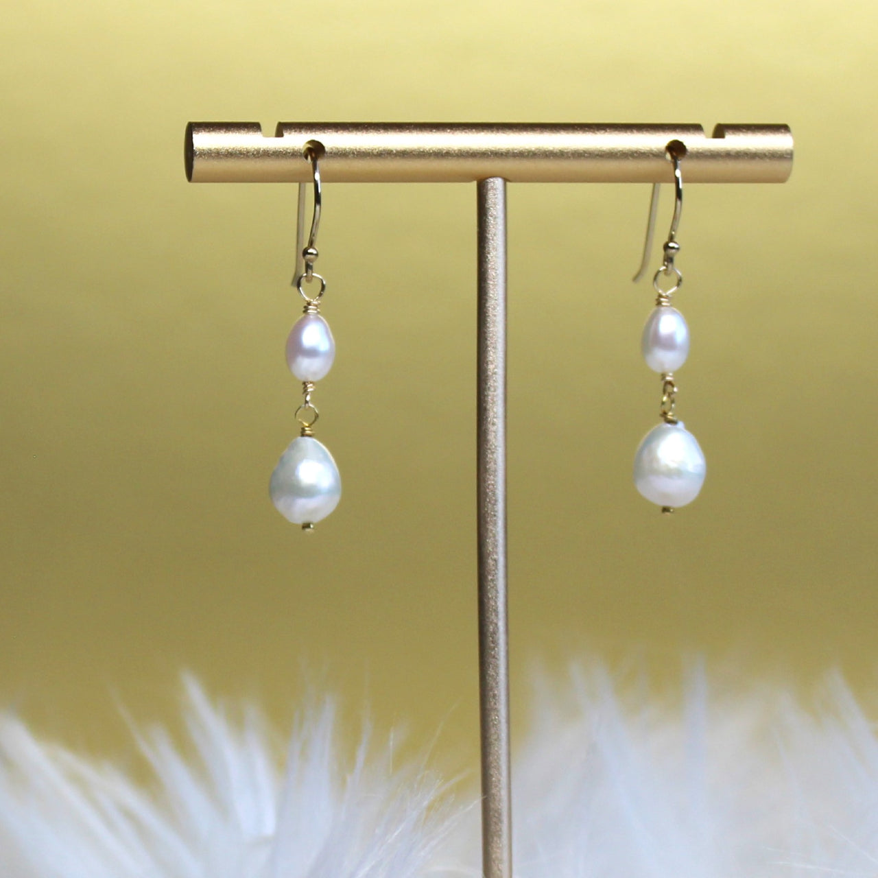 Natural Tiny Baroque Freshwater Pearl 14k Gold Filled/925 Sterling Silver Dangle Earrings