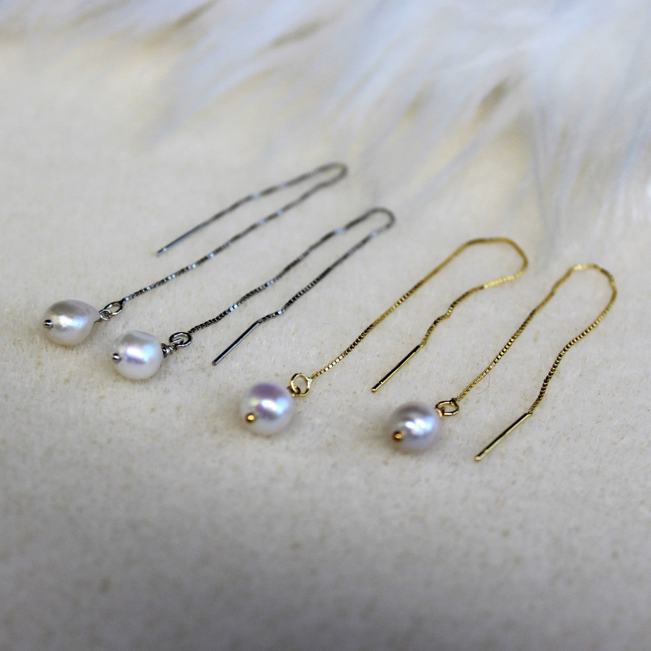 Natural Tiny Baroque Freshwater Pearl Threader 925 Sterling Silver Dangle Earrings
