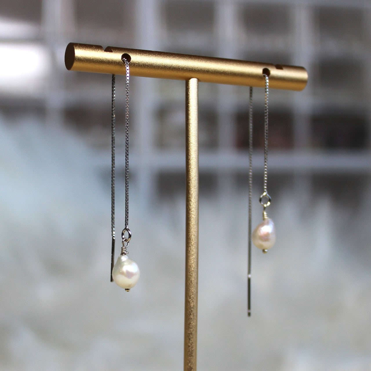 Natural Tiny Baroque Freshwater Pearl Threader 925 Sterling Silver Dangle Earrings