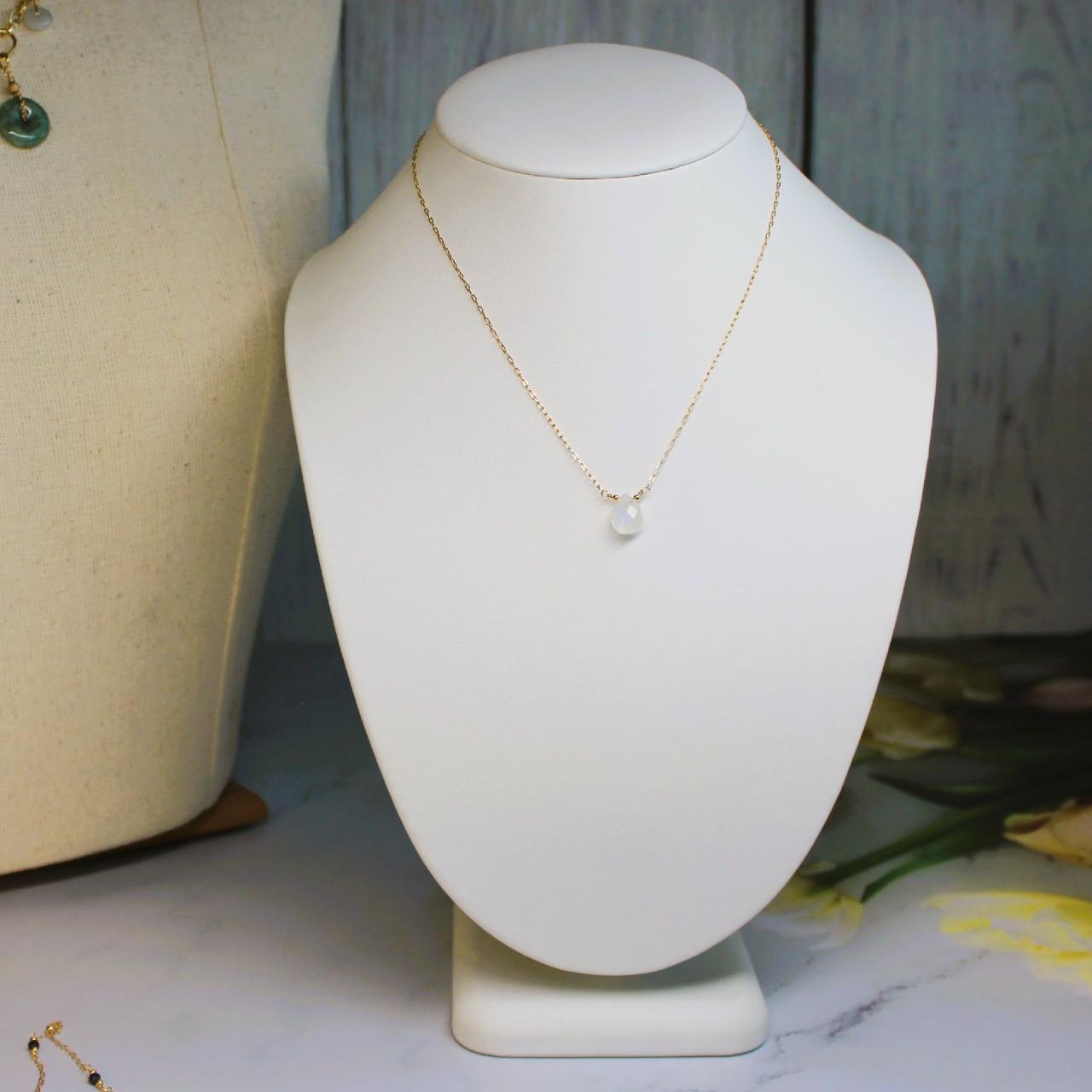 Genuine Faceted Teardrop Rainbow Moonstone 14k Gold Filled Chain Necklace