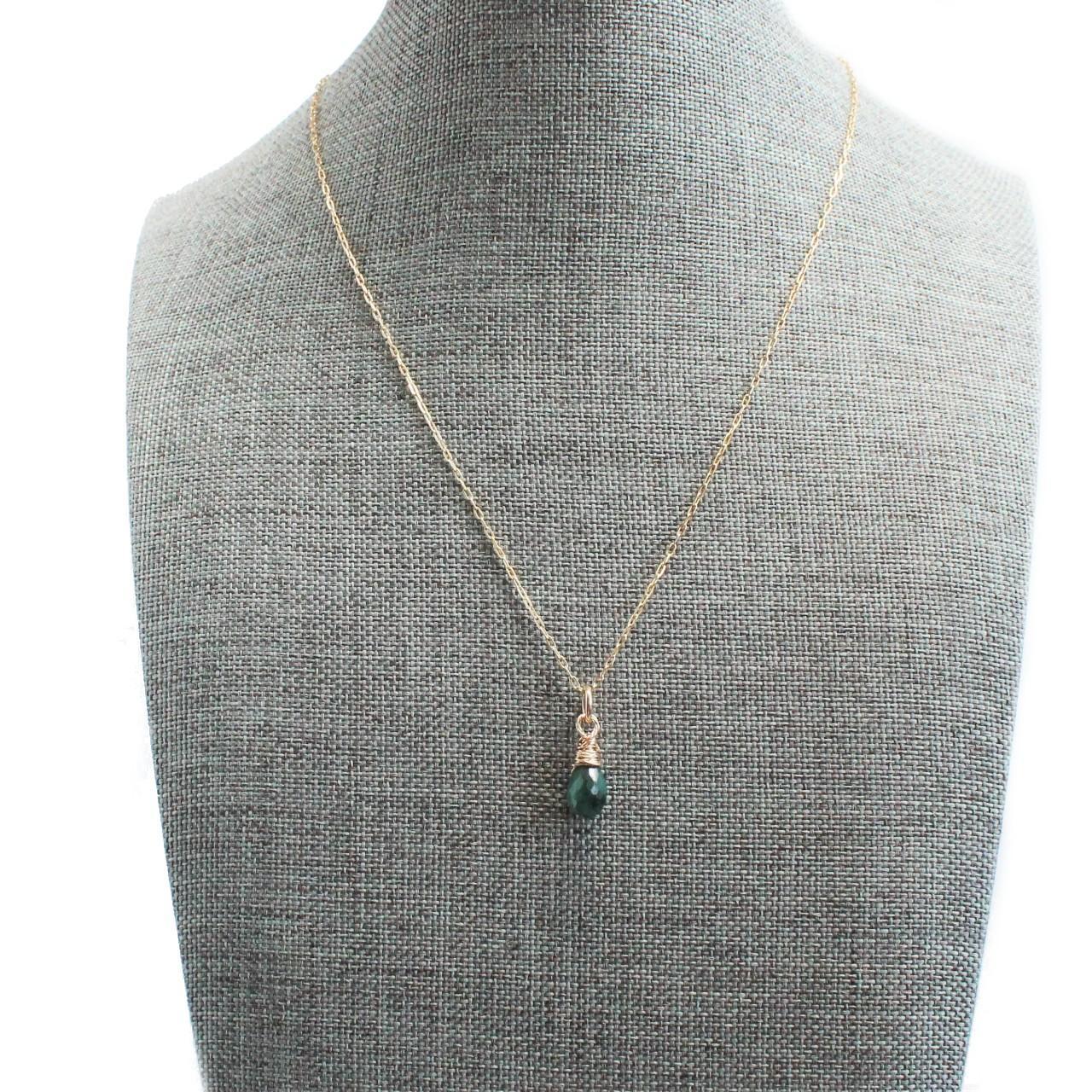Genuine Faceted Teardrop Emerald 14k Gold Filled Chain Necklace