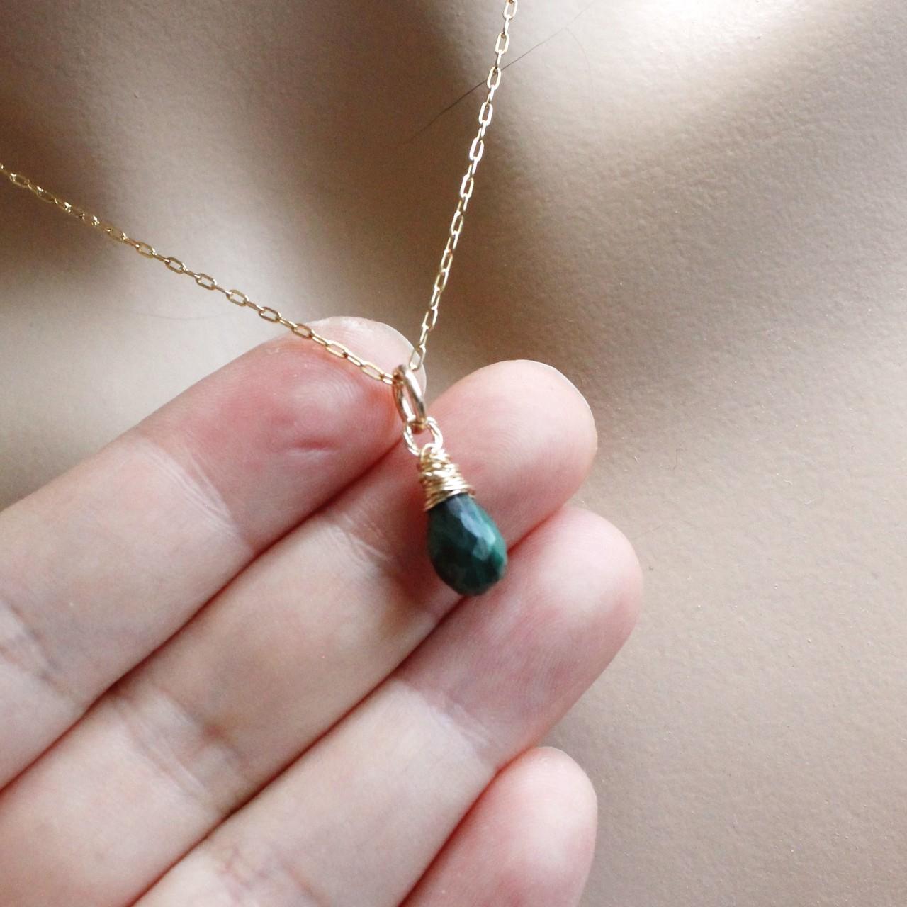 Genuine Faceted Teardrop Emerald 14k Gold Filled Chain Necklace
