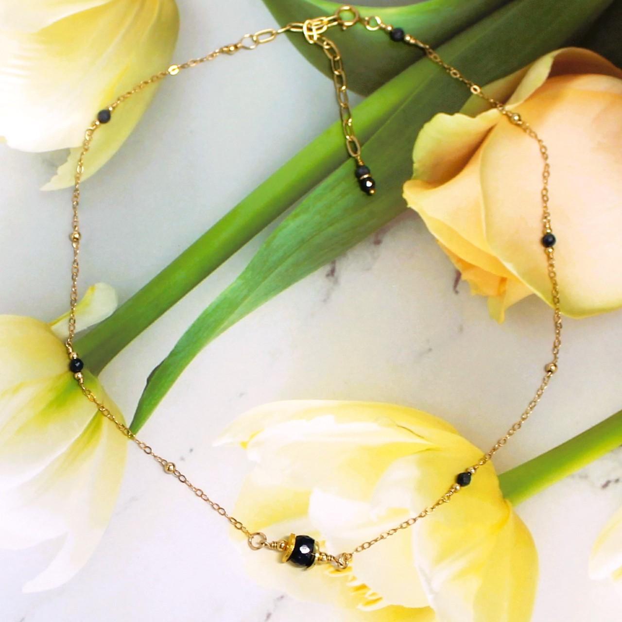 Dainty Genuine Blue Sapphire 14K Gold Filled Delicate Chain Necklace