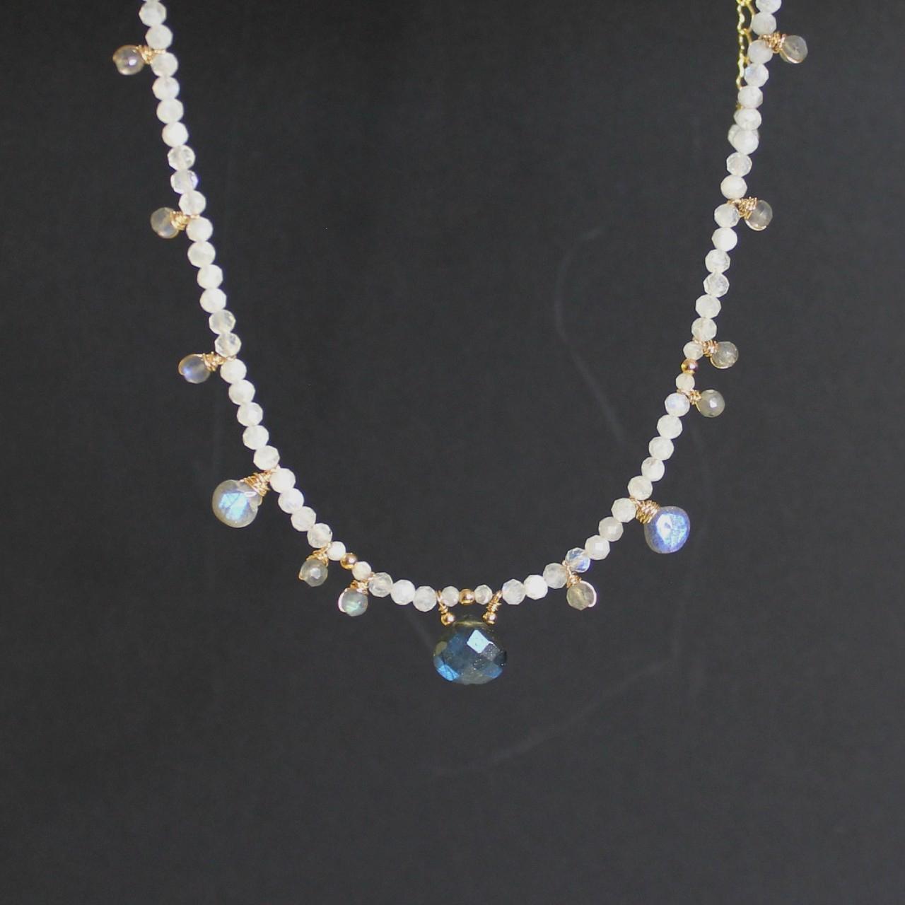 Moonstone and Labradorite Beaded 14k Gold Filled Necklace