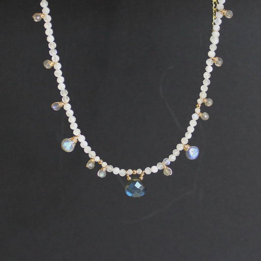 Moonstone and Labradorite Beaded 14k Gold Filled Necklace
