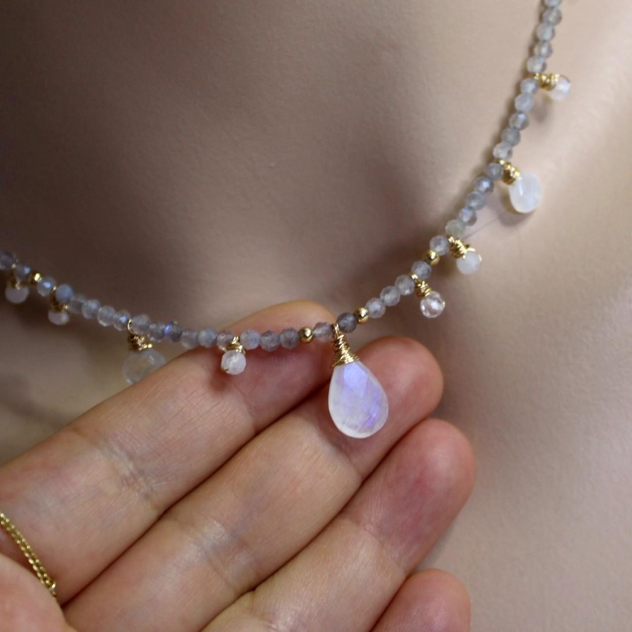 Labradorite and Moonstone Beaded 14k Gold Filled Necklace