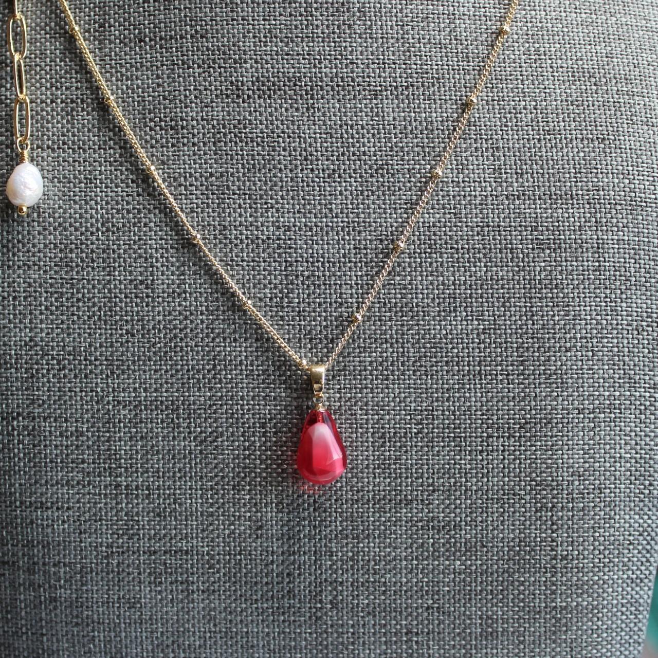 Red Pomegranate Seed and Baroque Pearl Necklace