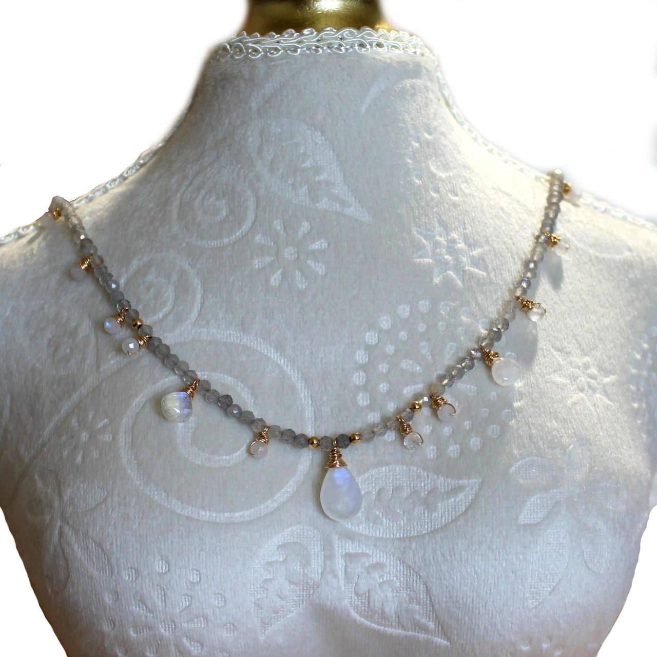 Labradorite and Moonstone Beaded 14k Gold Filled Necklace