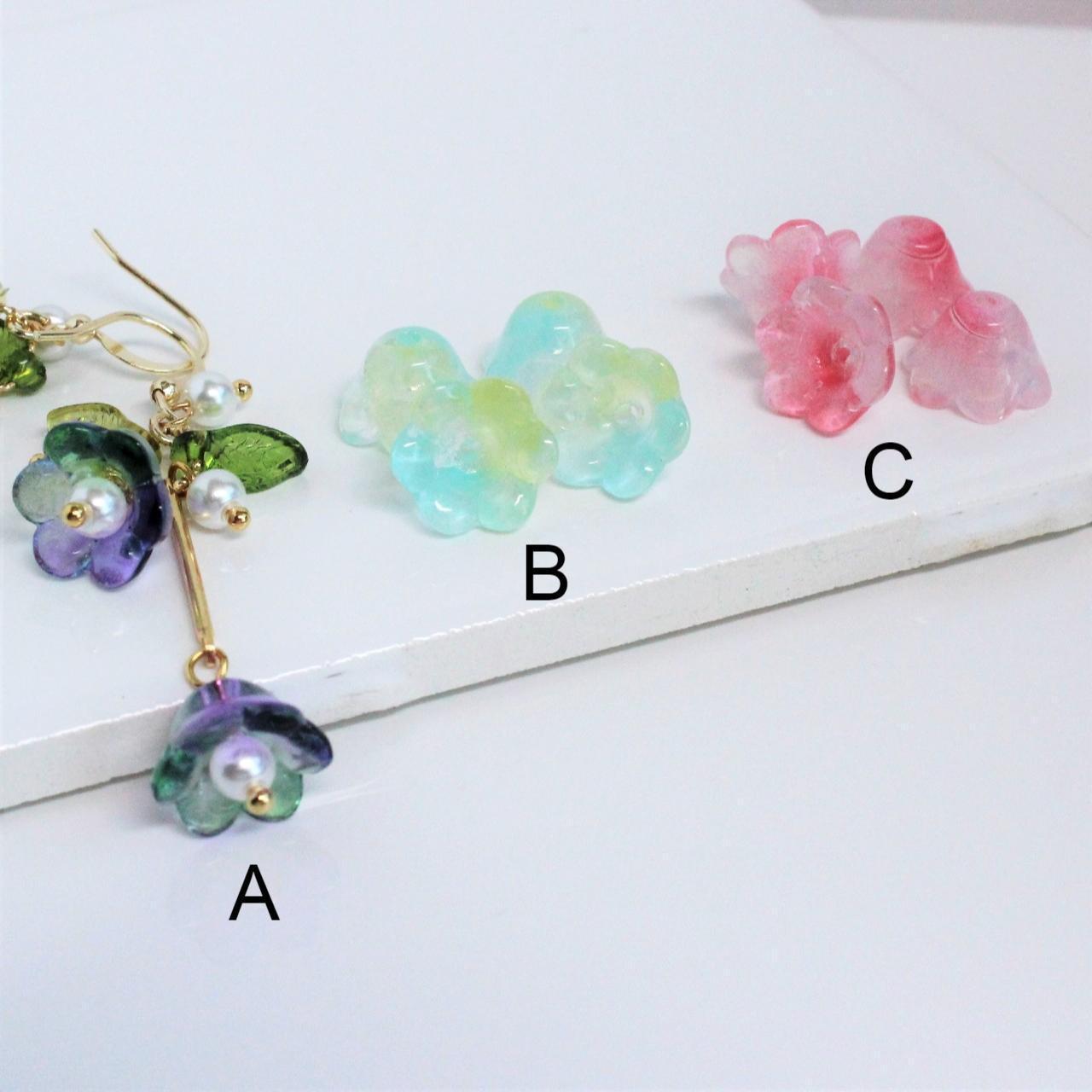 Purple Trumpet Flower Gold Hoop Long Dangle Earrings