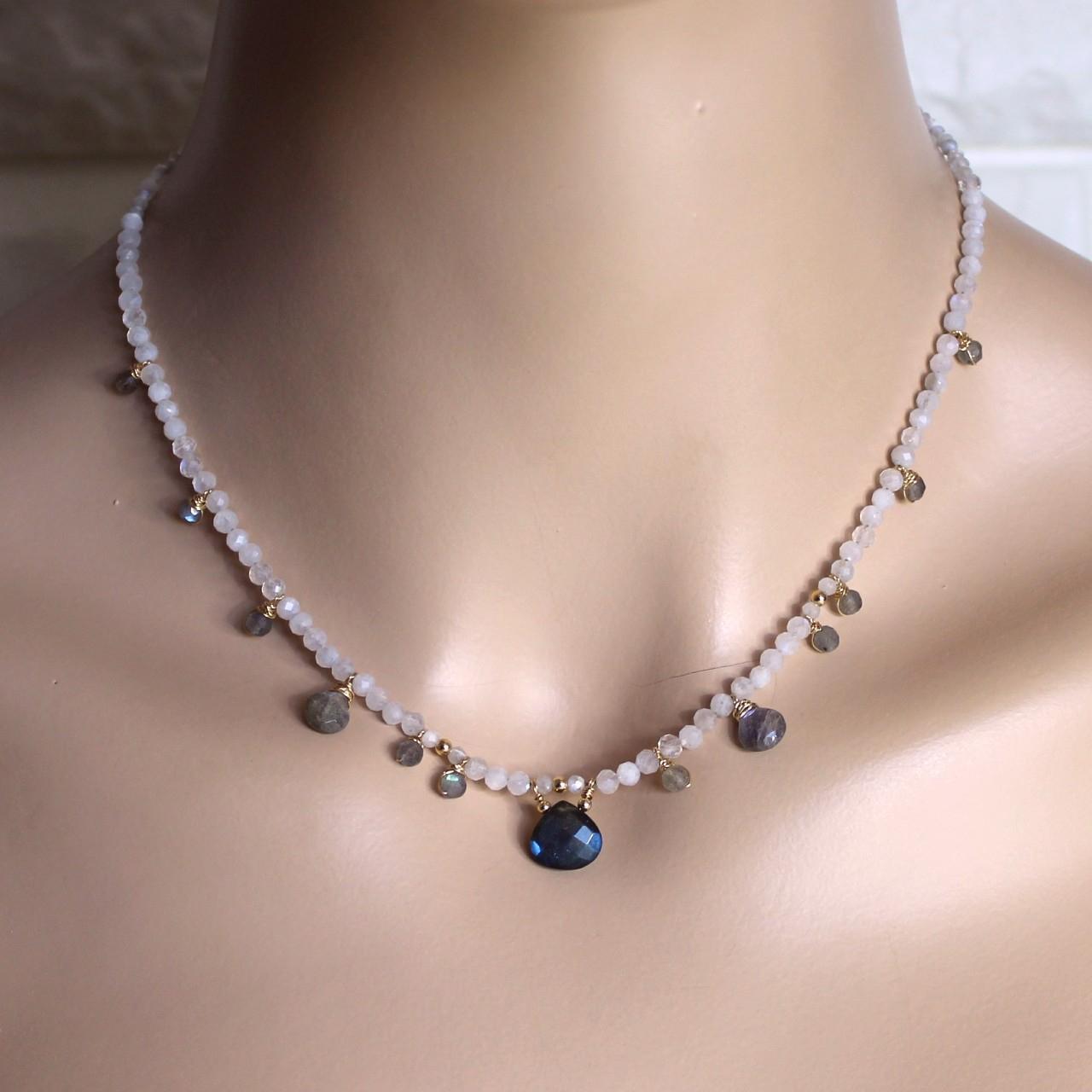 Moonstone and Labradorite Beaded 14k Gold Filled Necklace