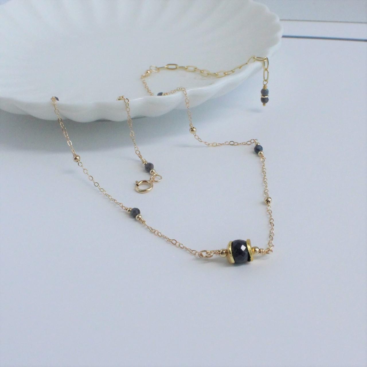 Dainty Genuine Blue Sapphire 14K Gold Filled Delicate Chain Necklace