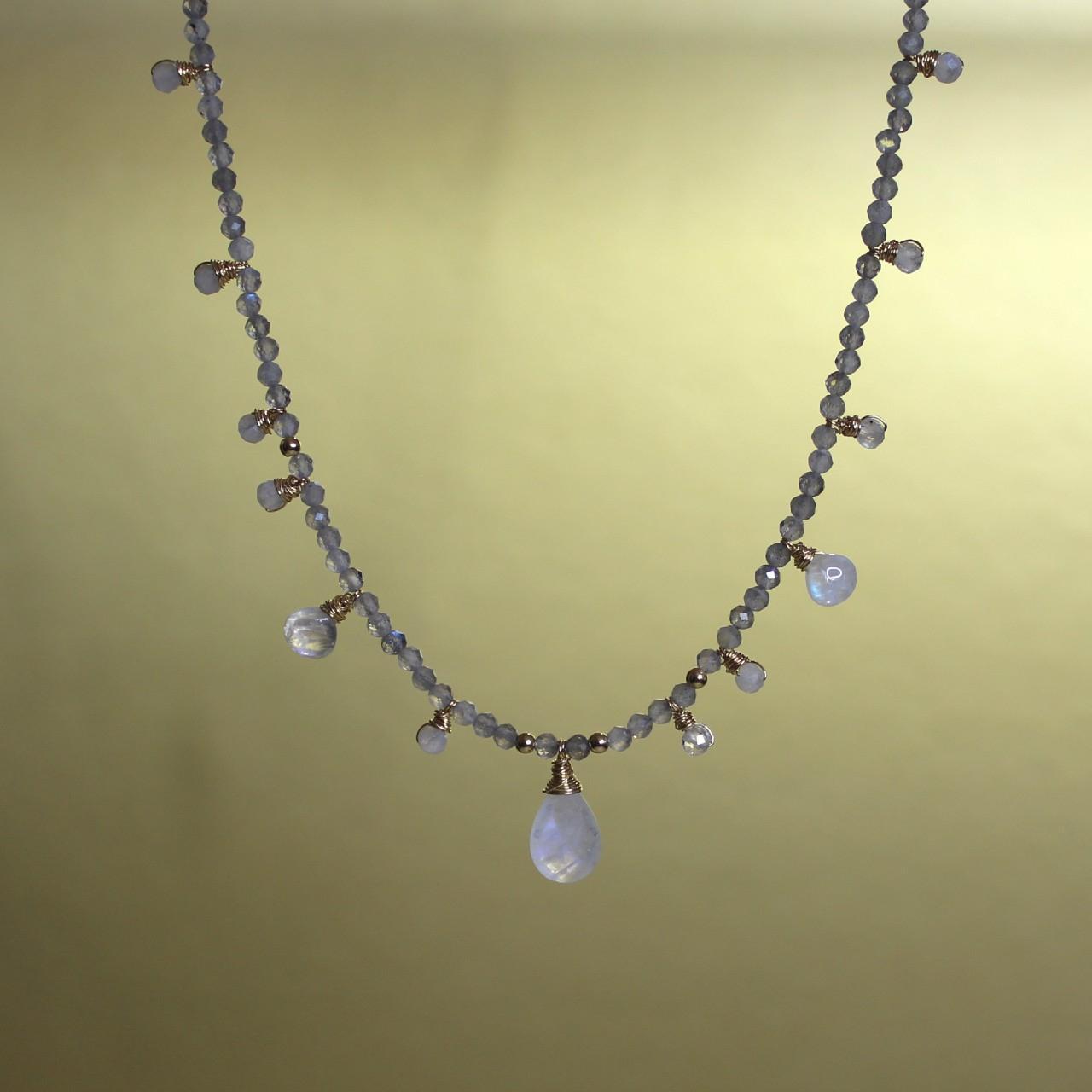 Labradorite and Moonstone Beaded 14k Gold Filled Necklace