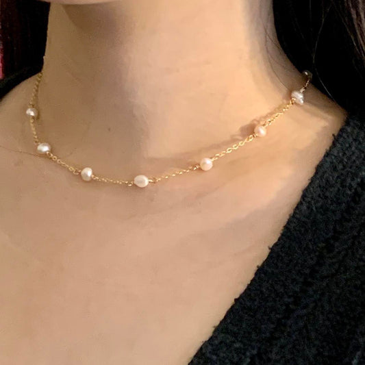 Dainty Pearl 18k Gold Filled Chain Necklace