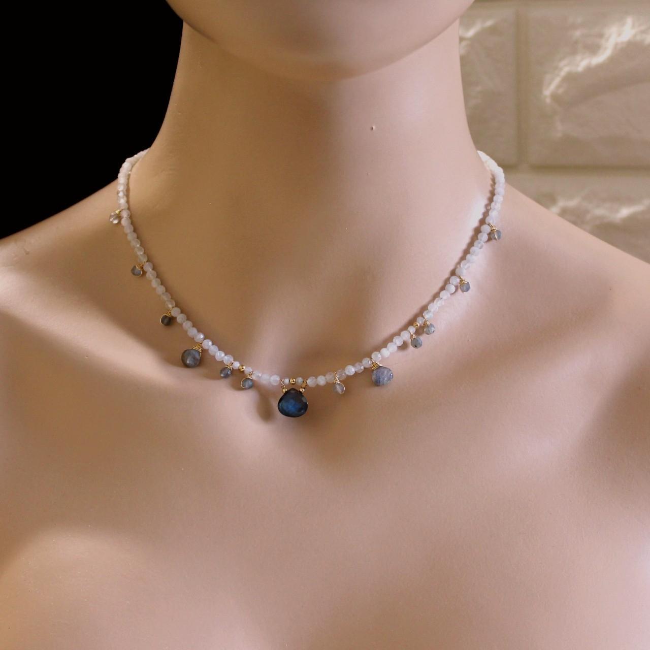 Moonstone and Labradorite Beaded 14k Gold Filled Necklace